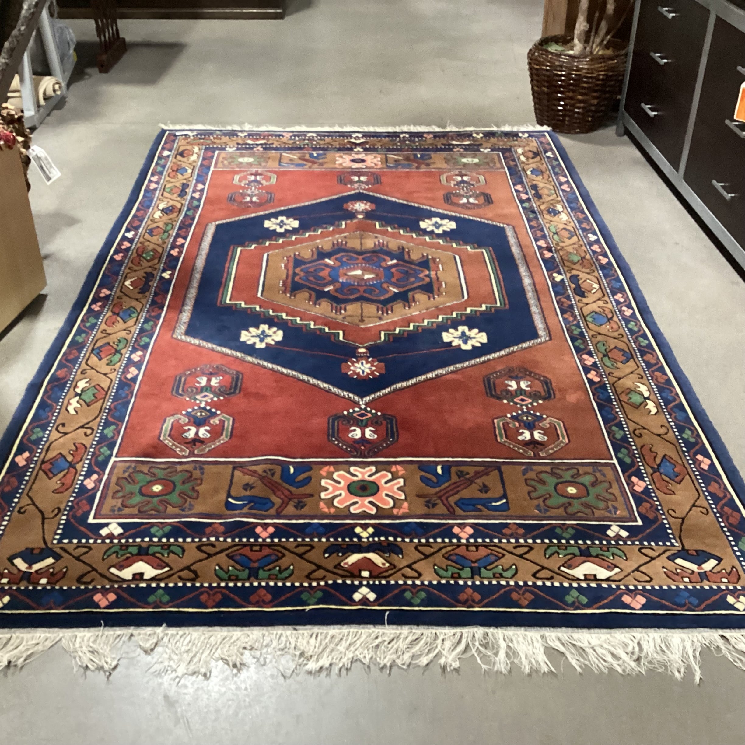 Red Blue Golden Brown Hand Woven Wool Rug 6'2"x 10'6"