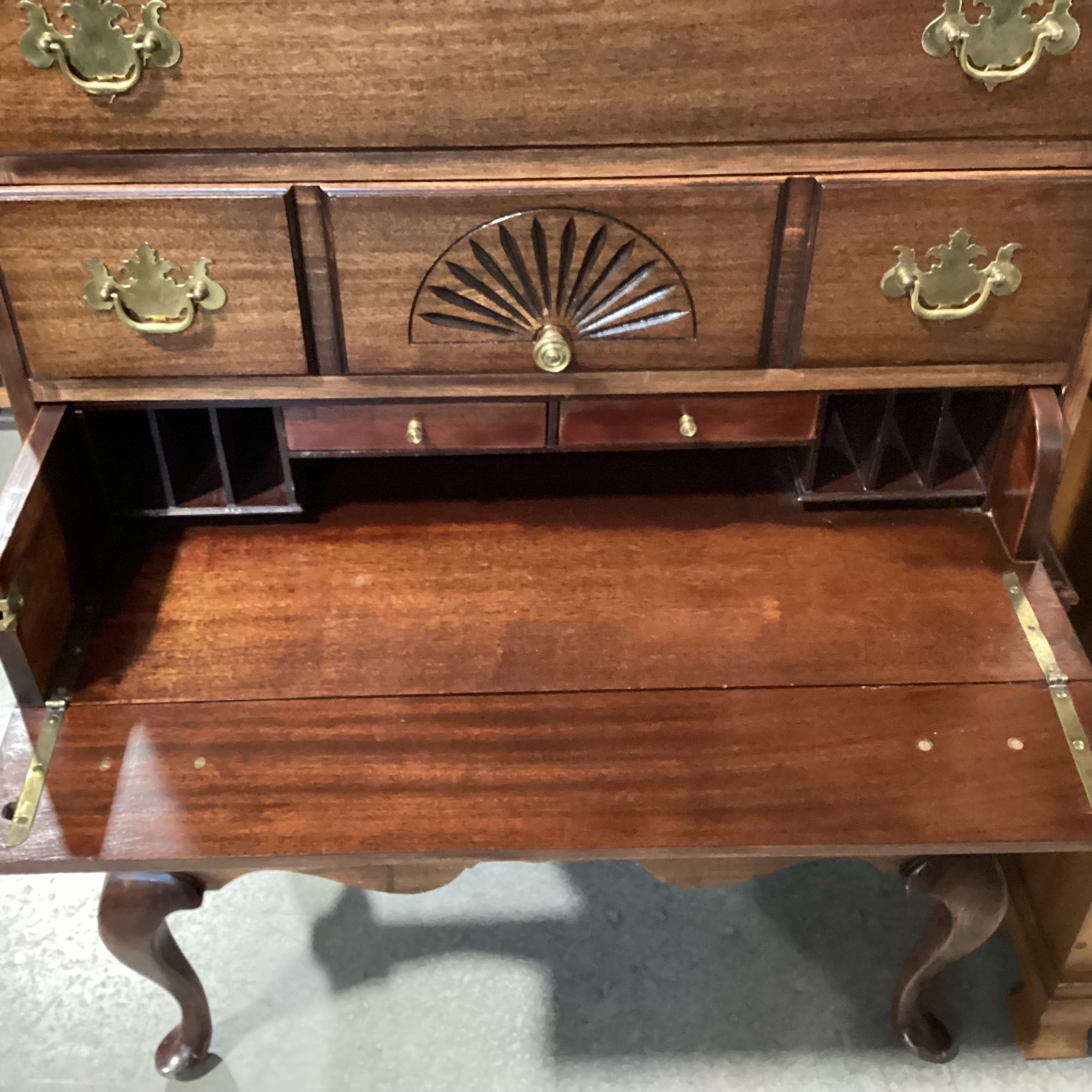 Vintage Antique Maddox Red Ribbon Mahogany 5 Drawer with Secretary Desk Pullout Chest Dresser 36"x 21"x 58"