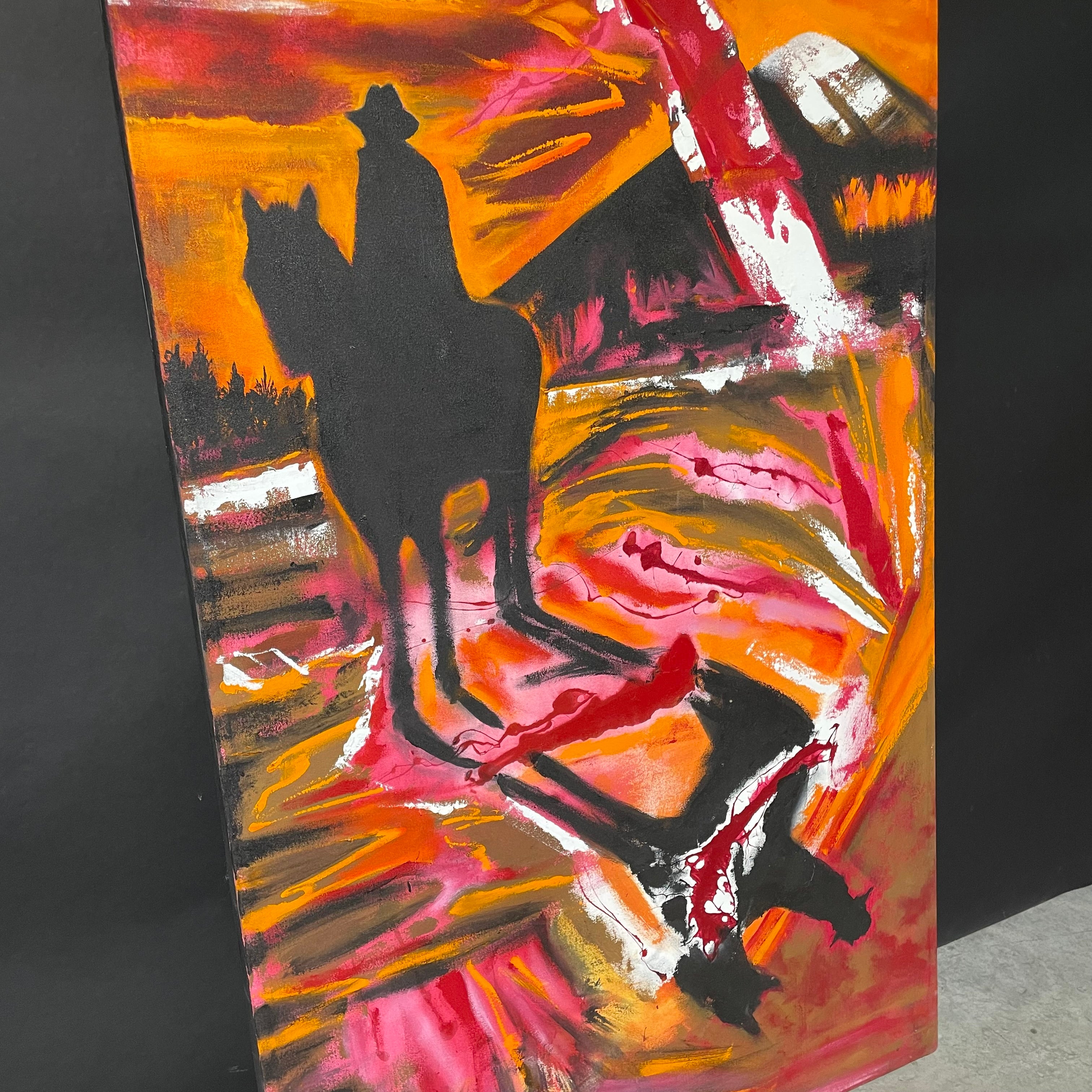 Todd Marinovich Signed "BB Cowboy 2" Original Mixed Media Canvas Painting  37" x 71"