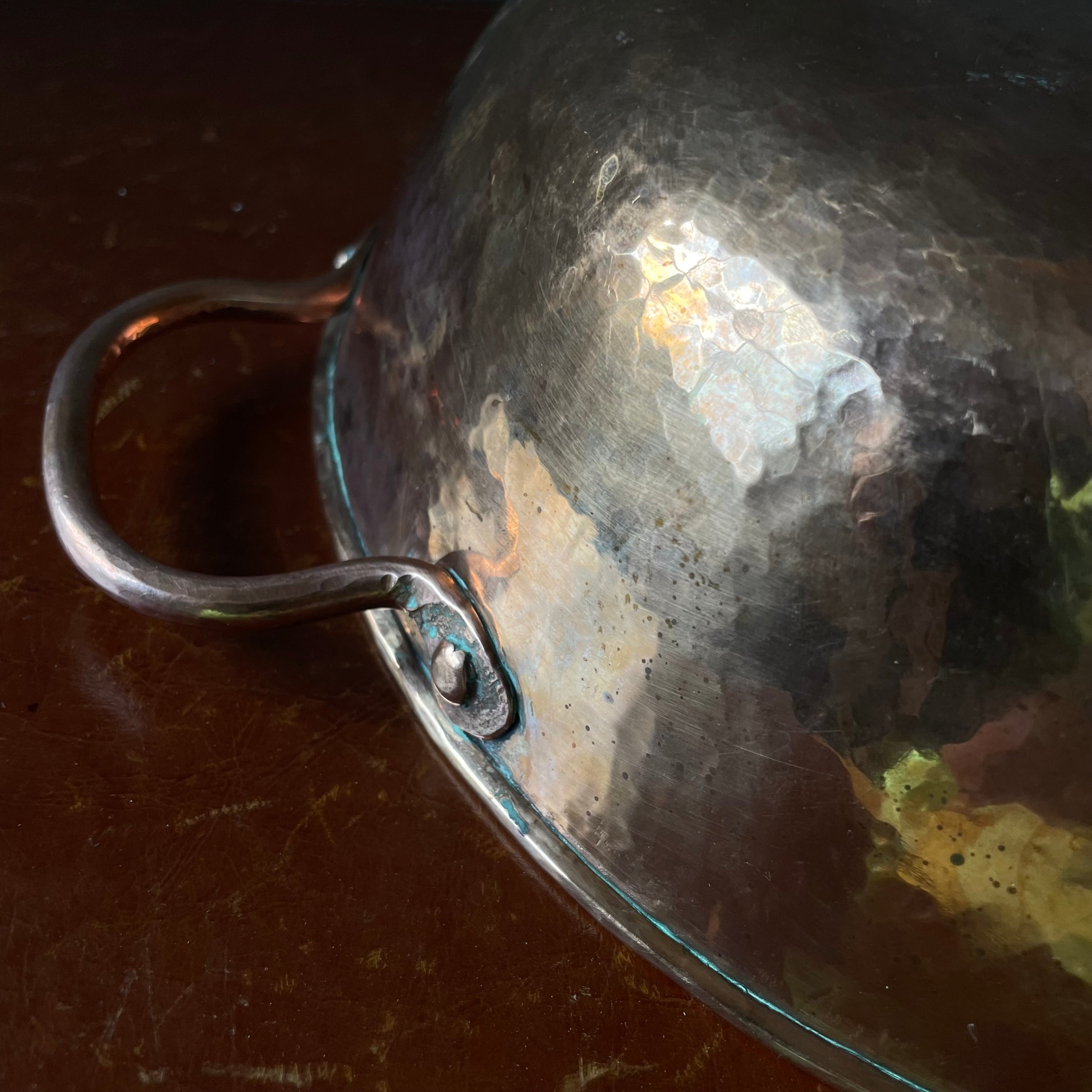 Set of 2 Handcrafted Hammered Solid Copper Bowl with Handles and Ladle