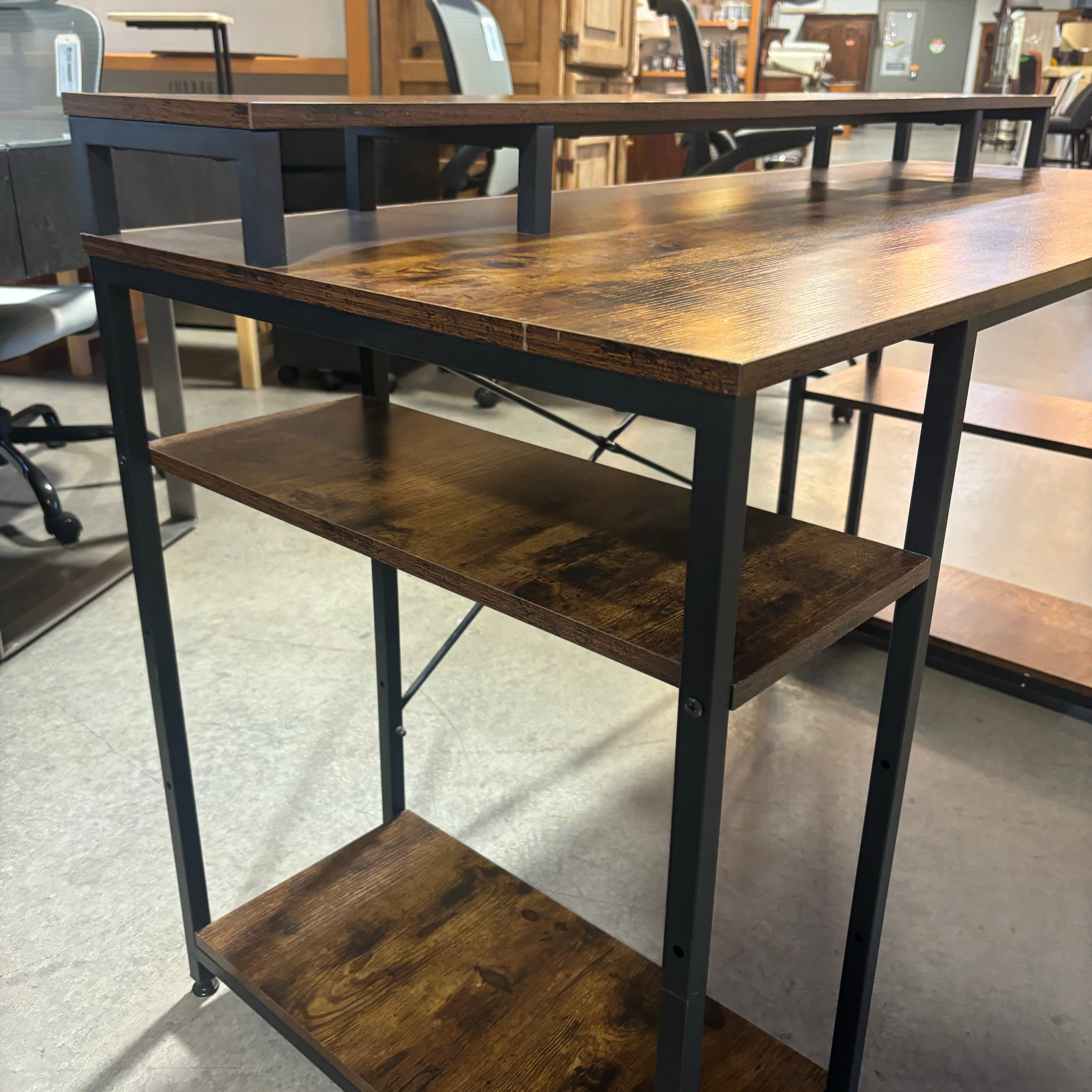 Wood Style Laminate with Metal Legs 4 Shelves & Multi Surface Top Desk 55.5"x 23.5"x 34"