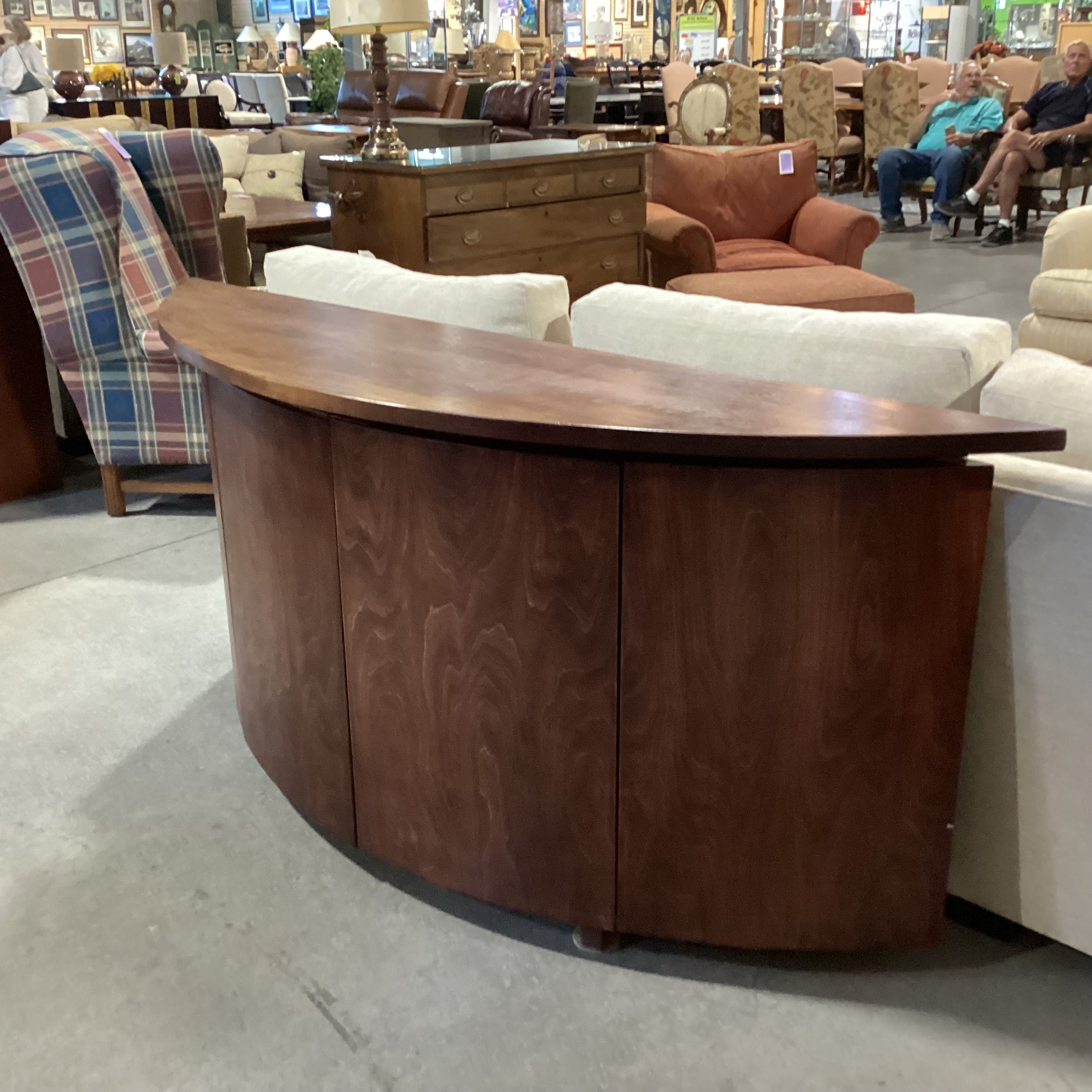 Finish Wood Half Moon 2 Door with Shelves Console 73.5"x 18.5"x 34.5"