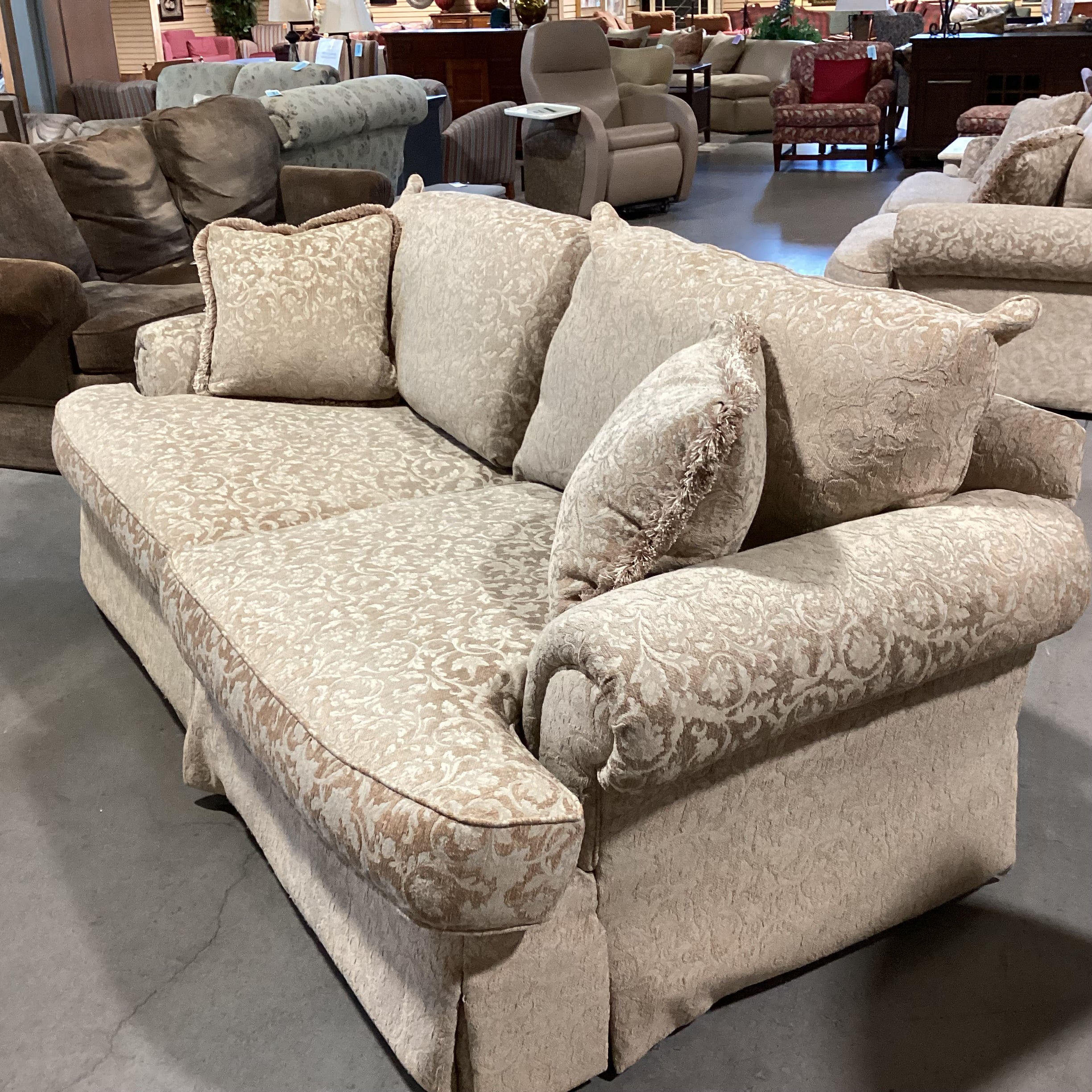Thomasville Gold & Beige Raised Chenille Floral Woven Down Mix Sofa 87"x 44"x 36"