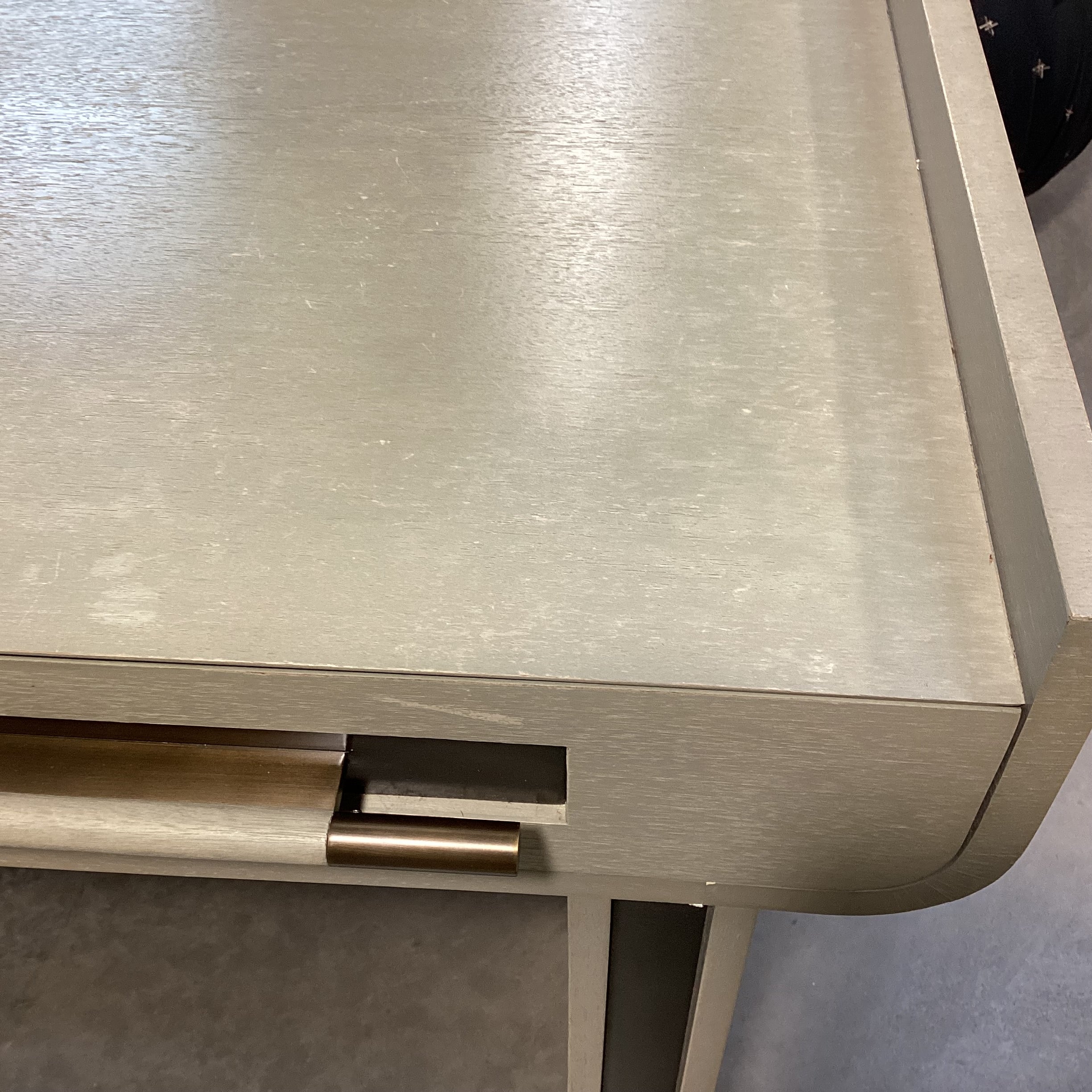 Barbara Barry for Baker Furniture Sage Grey Washed Wood & Veneer with Leather Lined Softclose Drawers Desk 62"x 22"x 32"