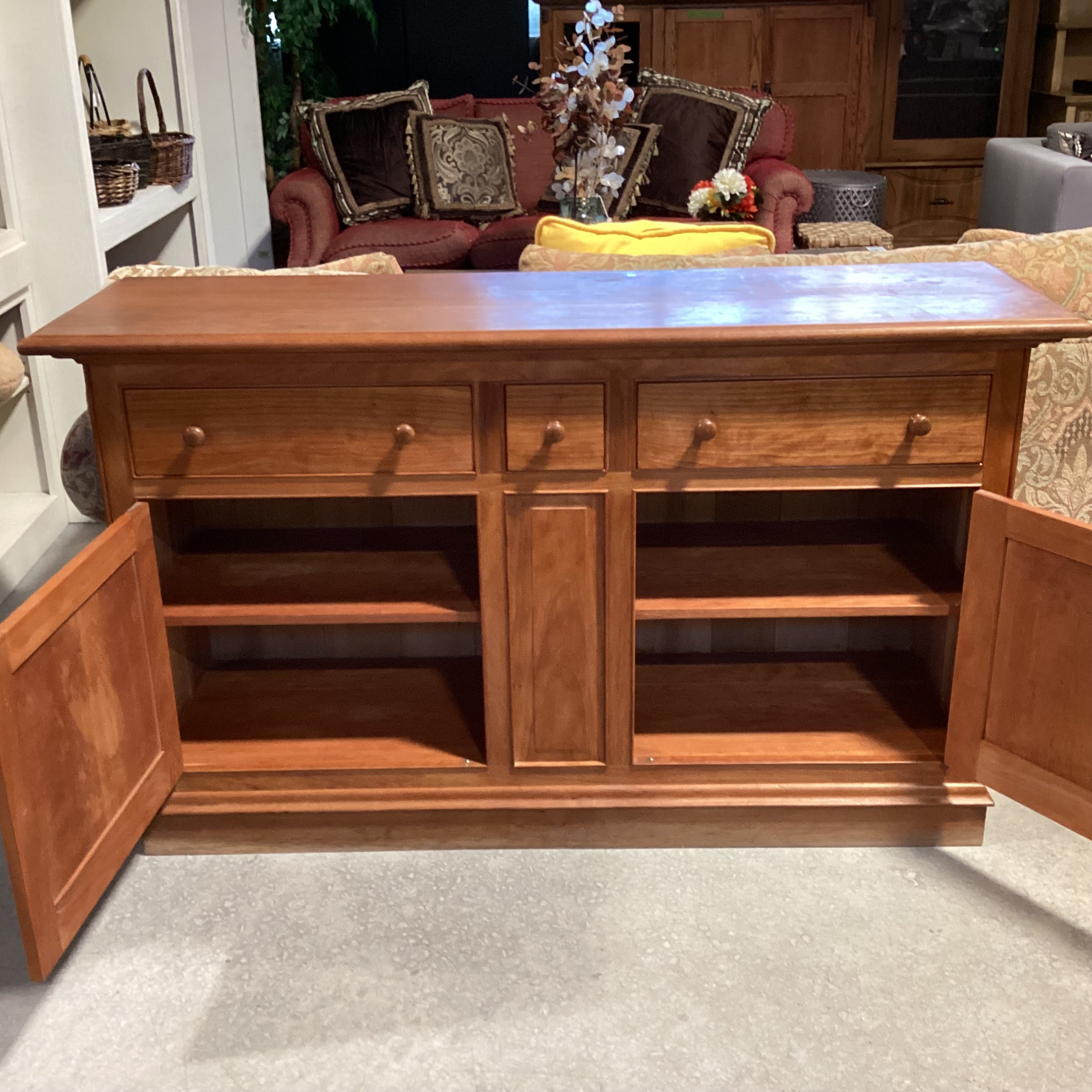 Solid Cherry 3 Drawer 2 Door with Shelves Sideboard Buffet 60"x 18"x 35.5"
