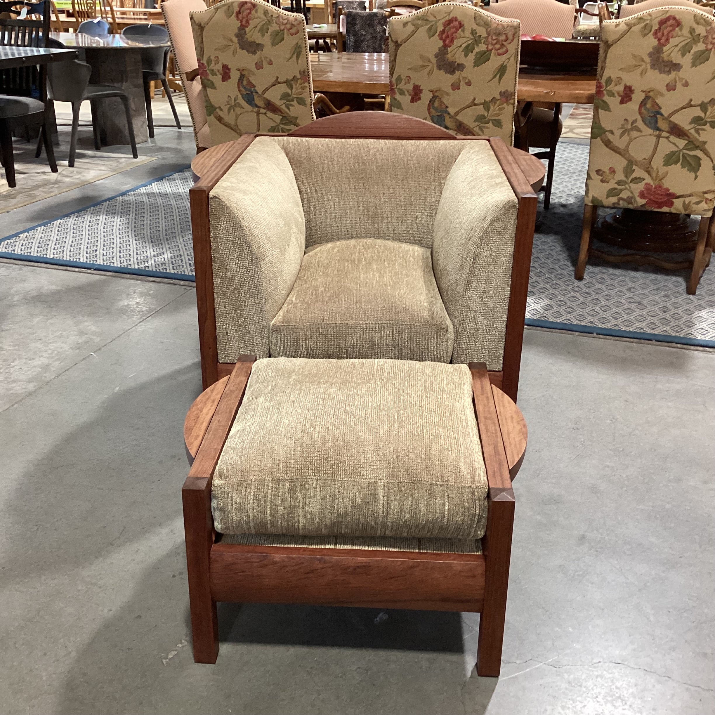 Arts & Crafts Mission Style Stickley Like Solid Cherry Woven Down Mix with Ottoman Chair 39.5"x 34"x 33"