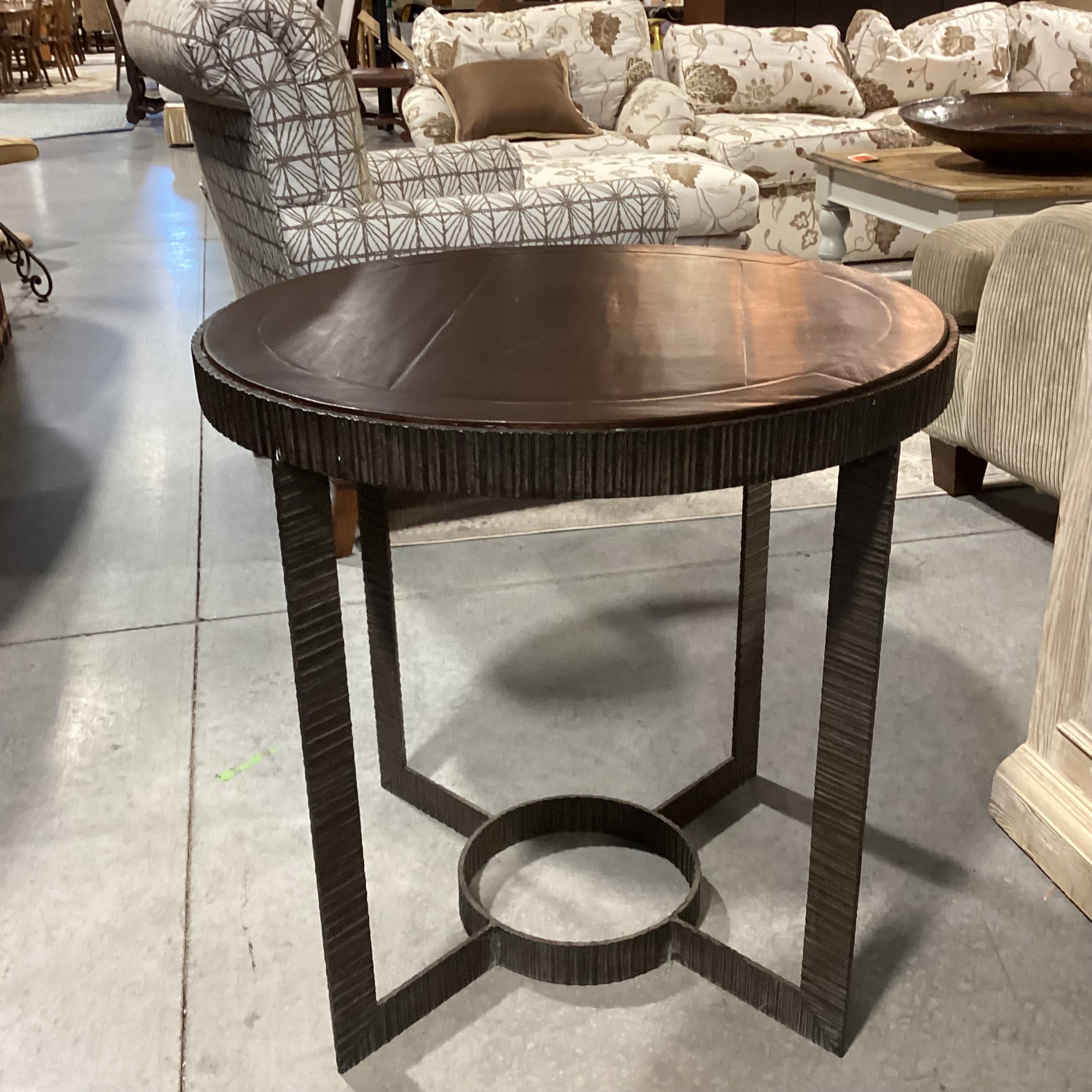 Round Wood & Texture Ribbed Iron Accent Table 28" Diameter x 28"