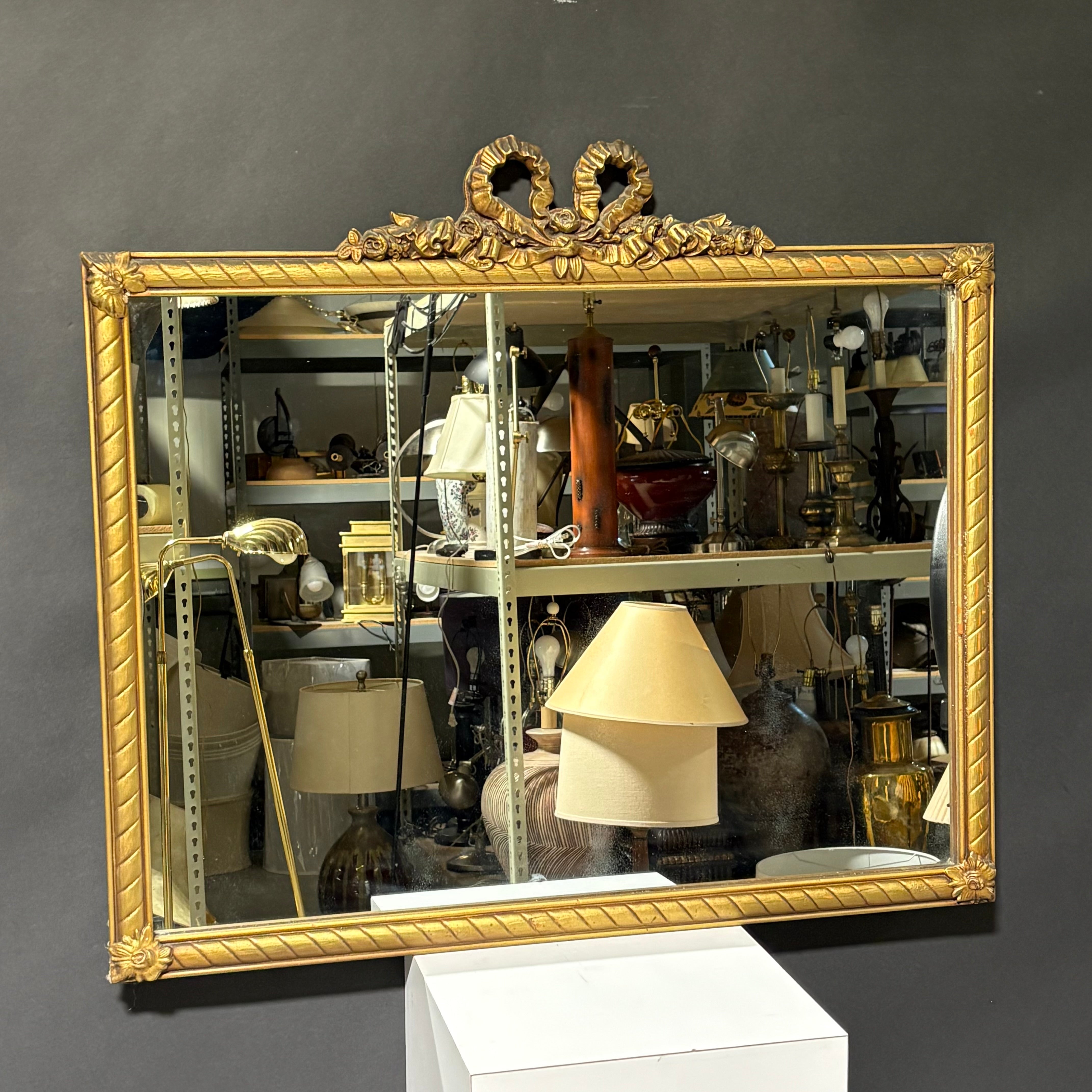 French Louis Style Ornate Gold Gild Ribbon Mirror 32.5”x 28”