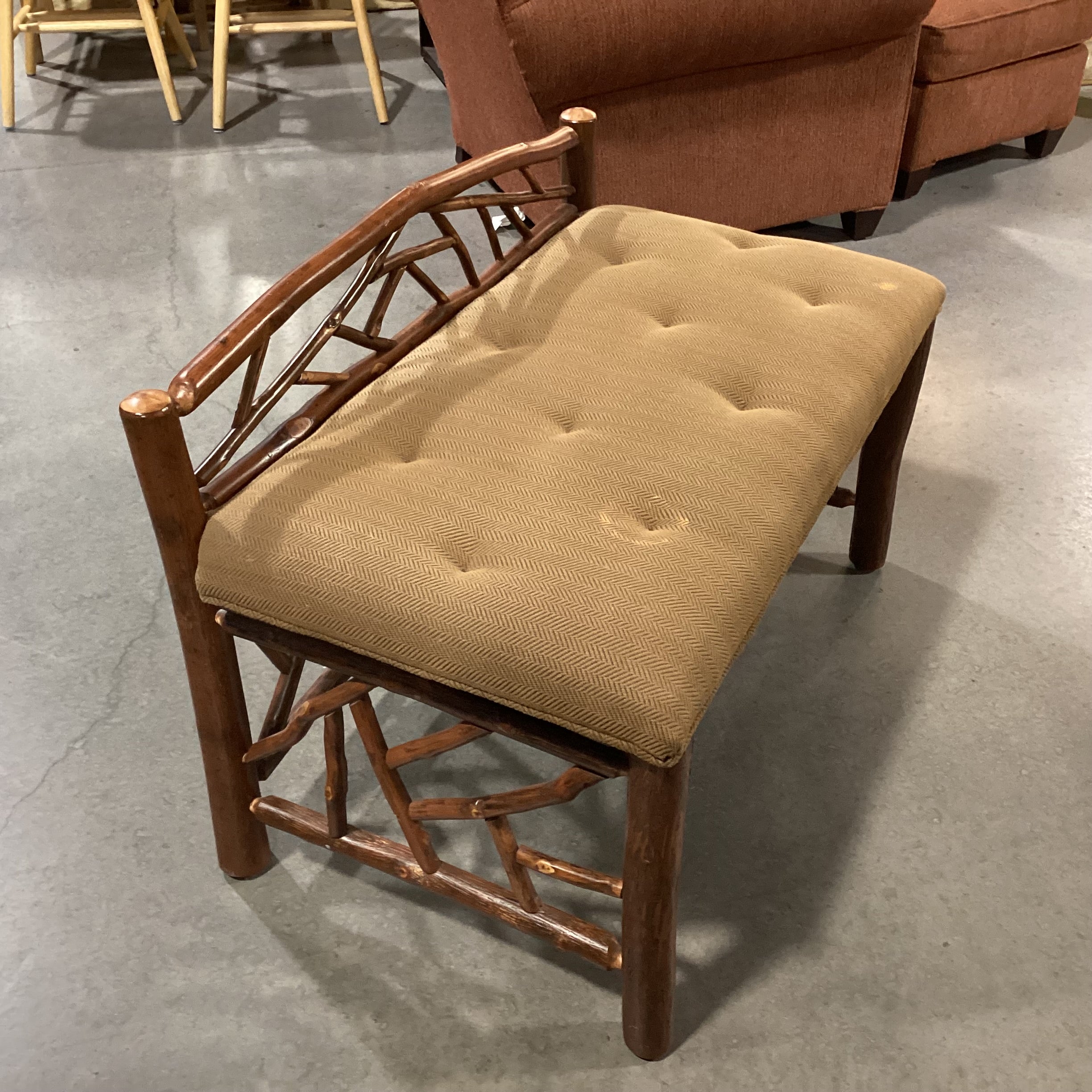 Log & Branch with Brown Upholstered Seat Bench 36"x 21"x 25"