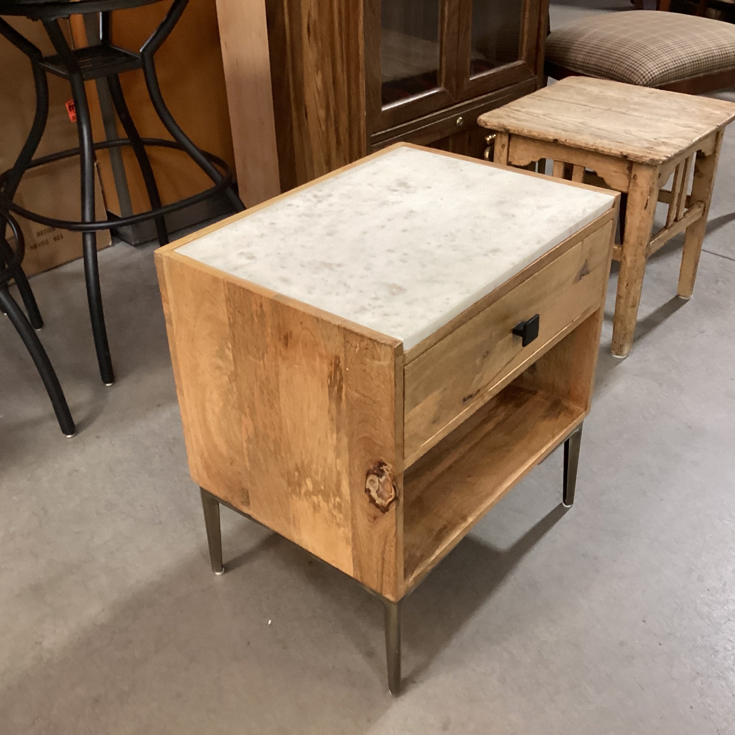 West Elm Natural Wood with Marble Top 1 Drawer Nightstand 20"x 15.5"x 22.5"