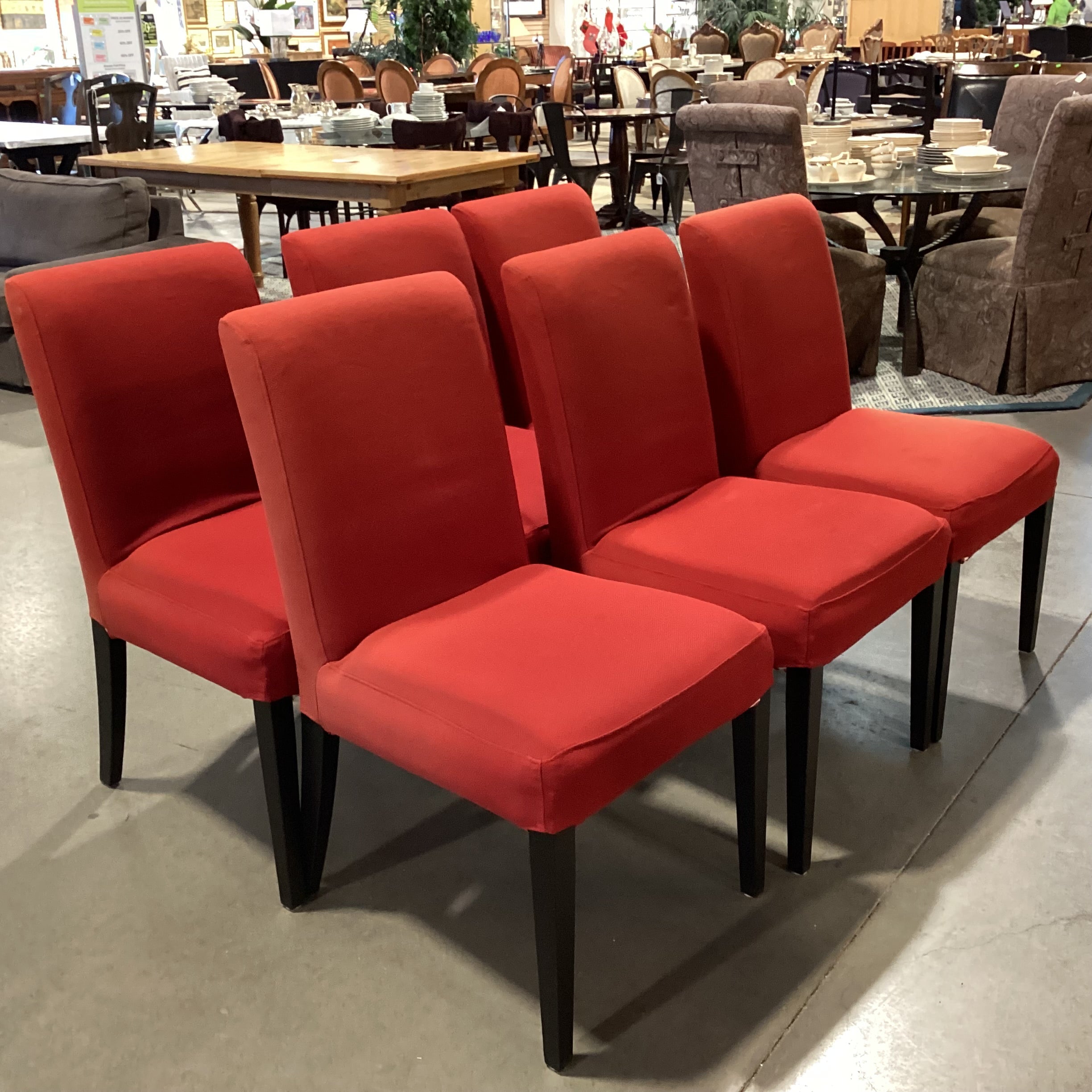 SET of 6 Ikea Henriksdal Red Upholstered & Black Wood Dining Chairs 21"x 24"x 37.5"