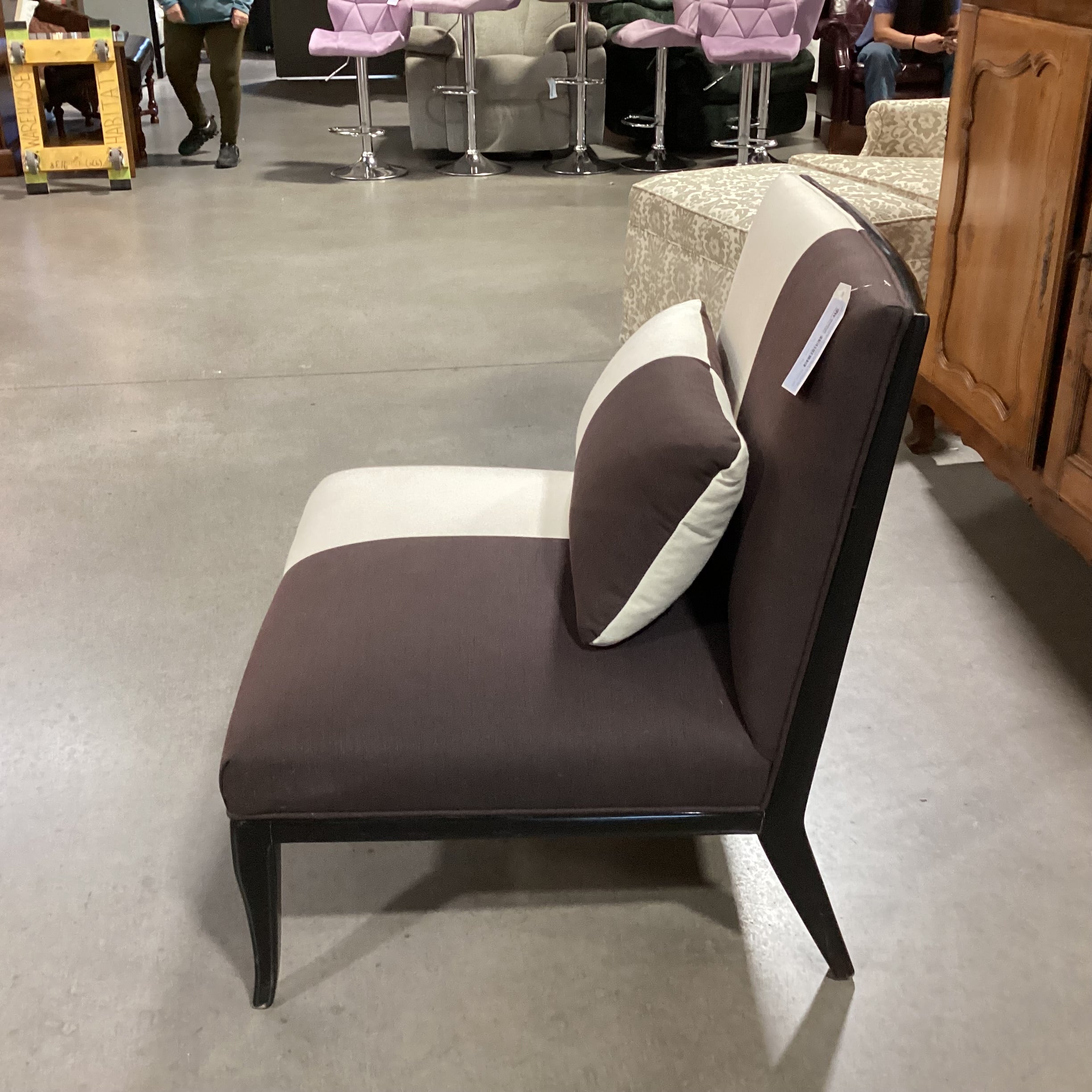 Century Furniture Modern Cream & Brown with Black Lacquered Wood Oversized Slipper Chair 32"x 30"x 34"