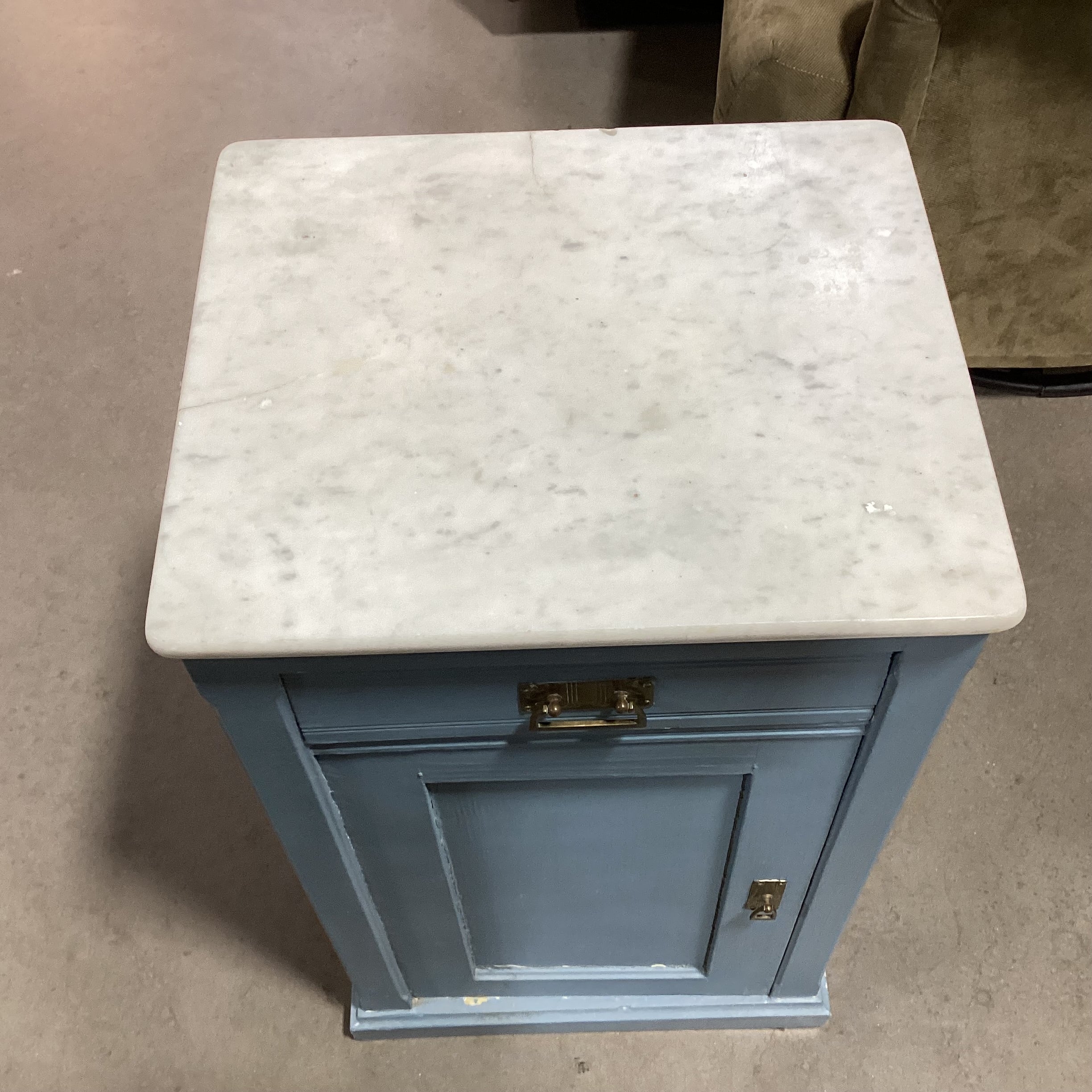 Rustic Wedgewood Blue 1 Drawer 1 Door with Marble Top End Table 17"x 14.5"x 28.5"