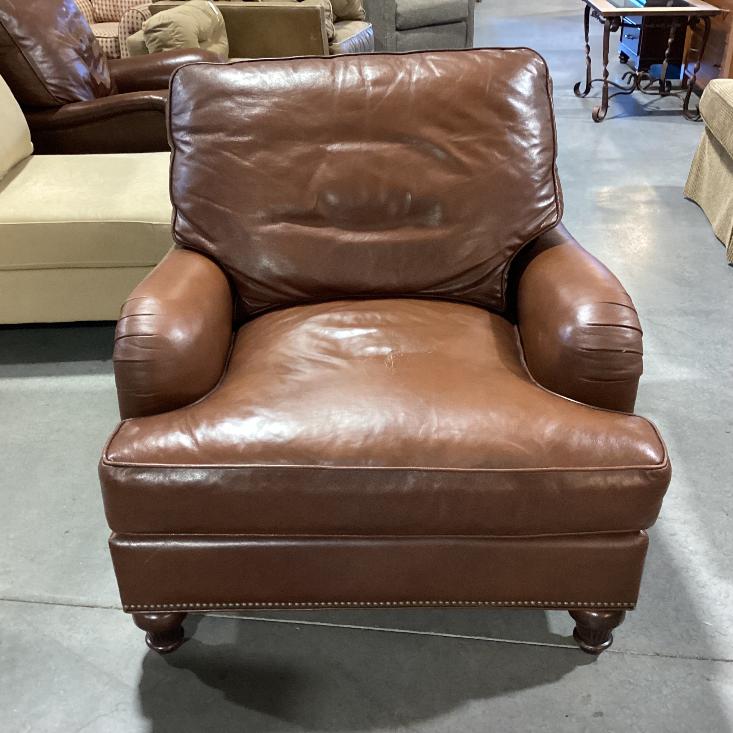 Leather Master NC Brown Leather Nailhead Down Mix Chair 36"x 41"x 33"