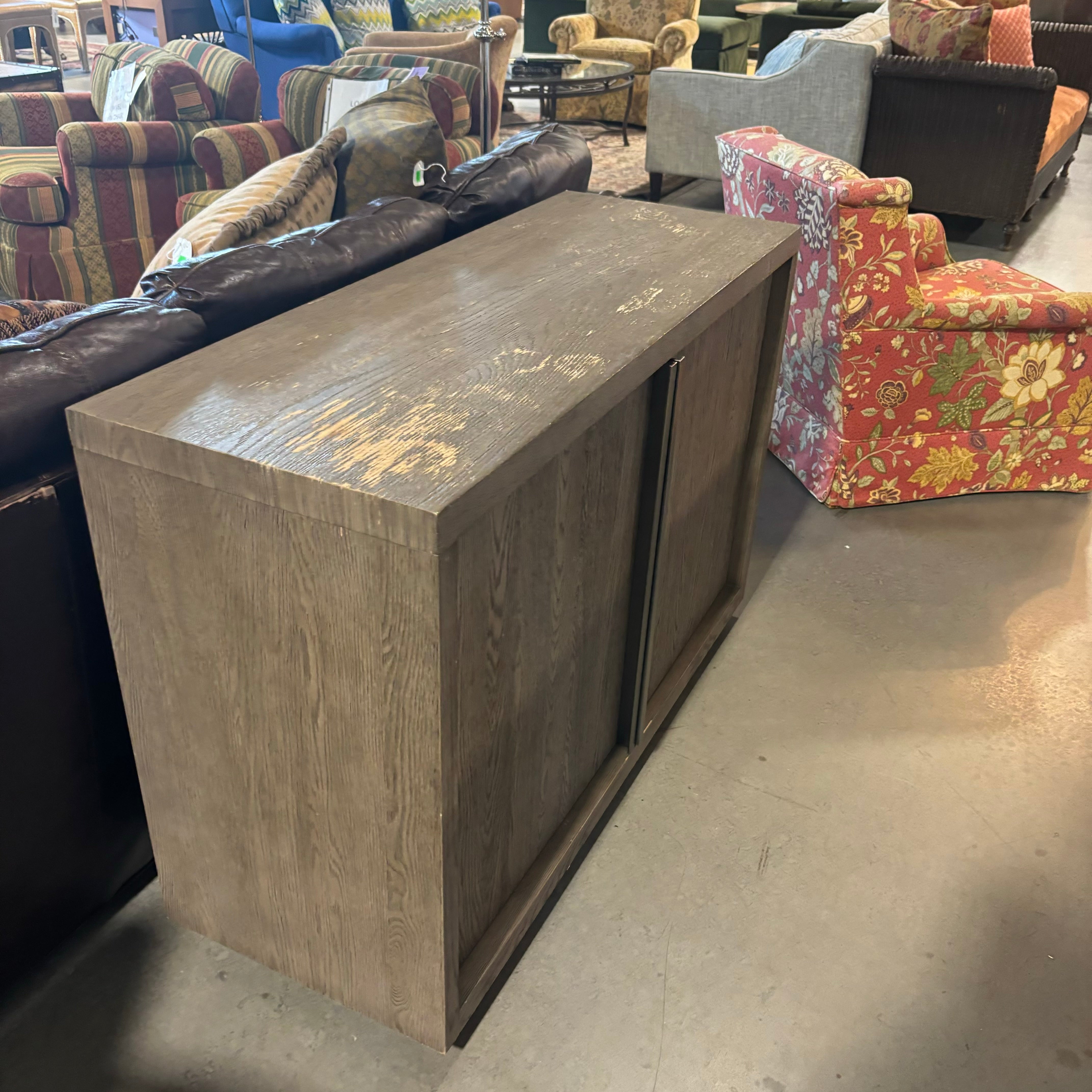 Restoration Hardware Solid Grey Finished Wood 2 Door Console 48"x 18"x 32"