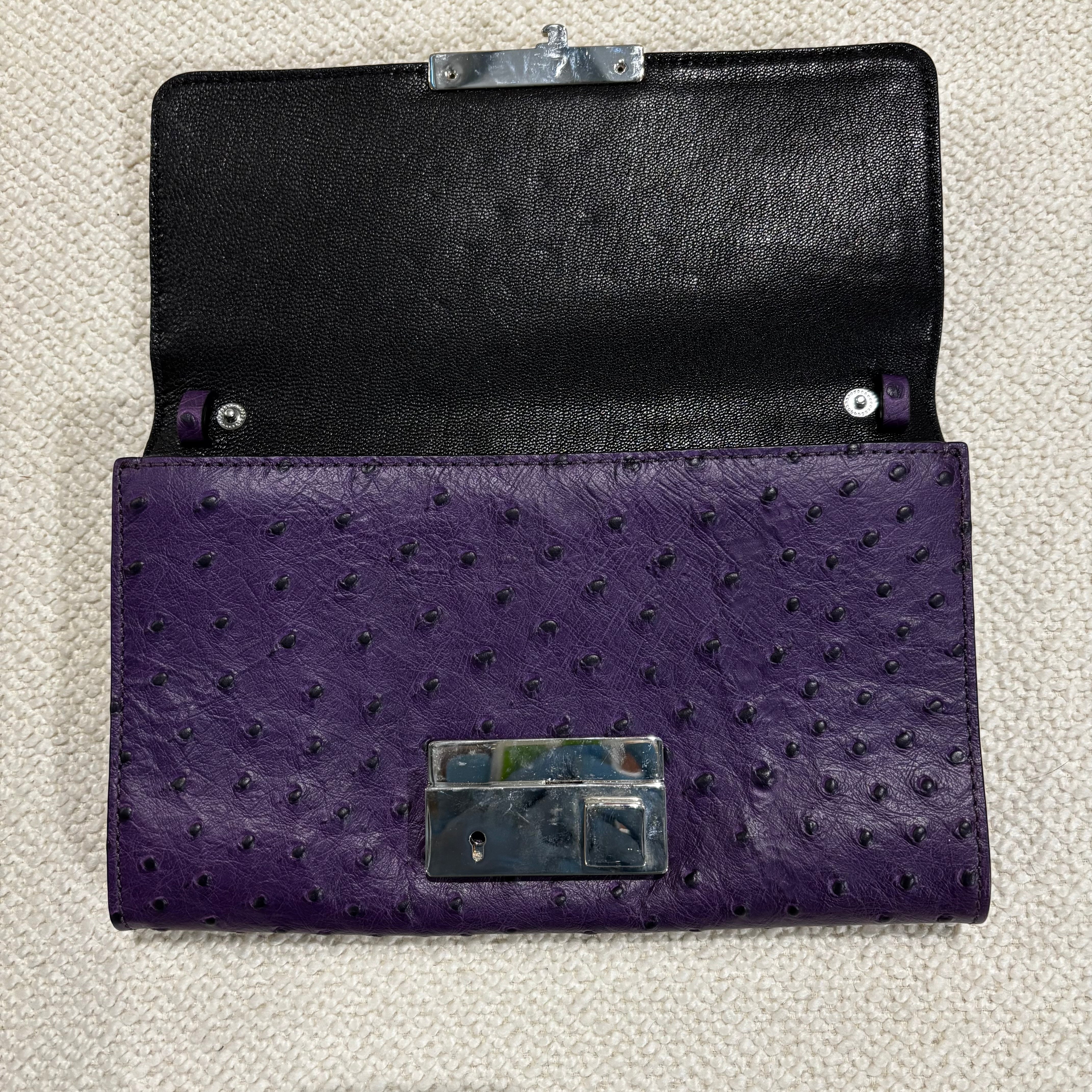 Michael Kors Gia Ostrich Embossed Purple Clutch 9.5"x 6"