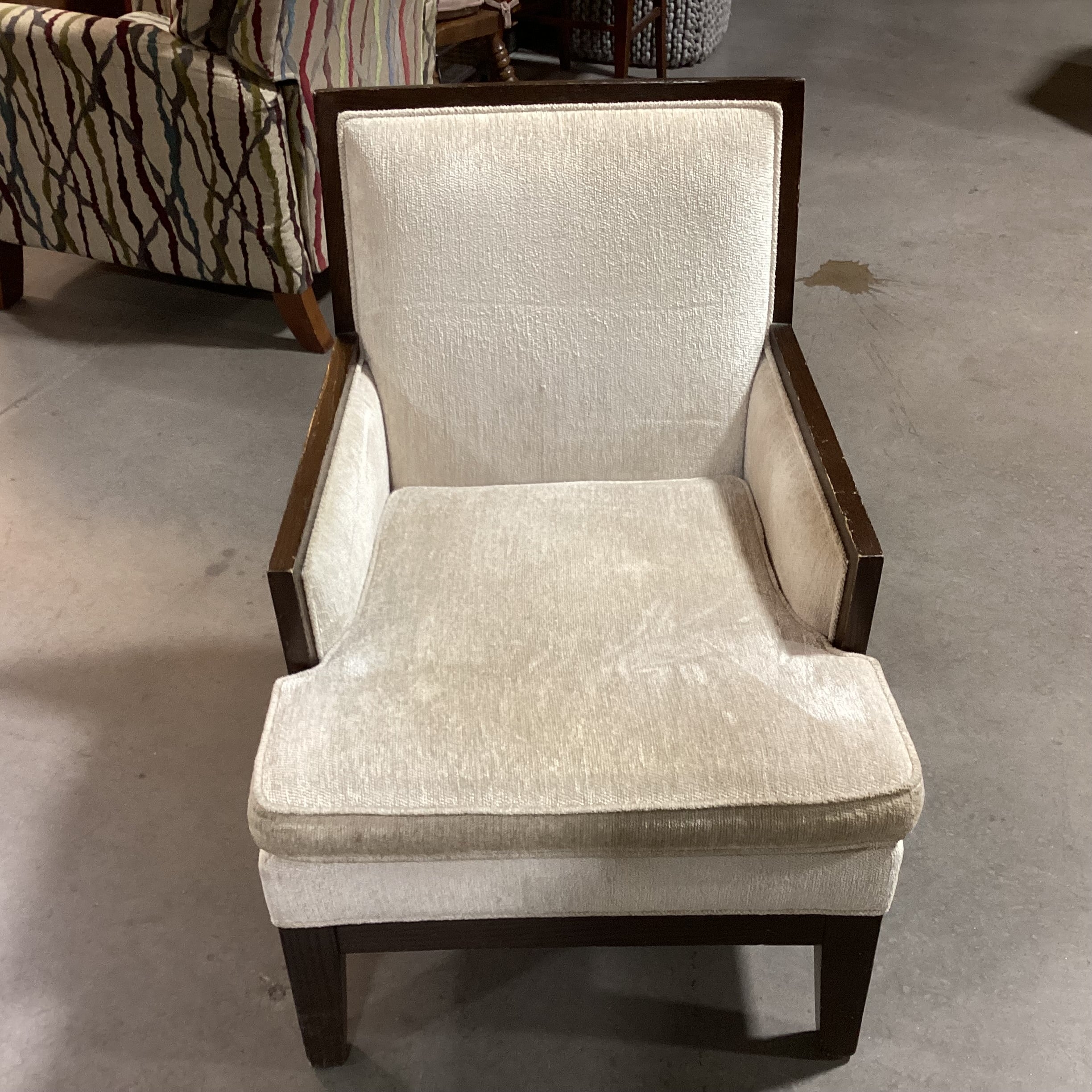 Quality Co. Ivory Chenille Woven & Dark Finish Wood Chair 25"x 30"x 33"