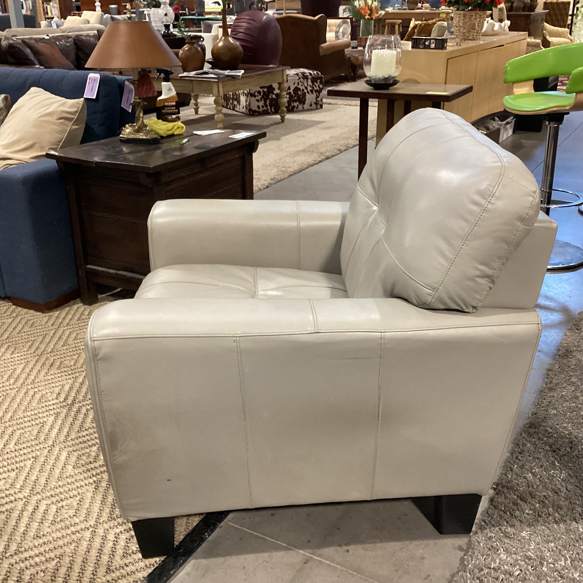 Grey Faux Leather Chair 38"x 36"x 36"