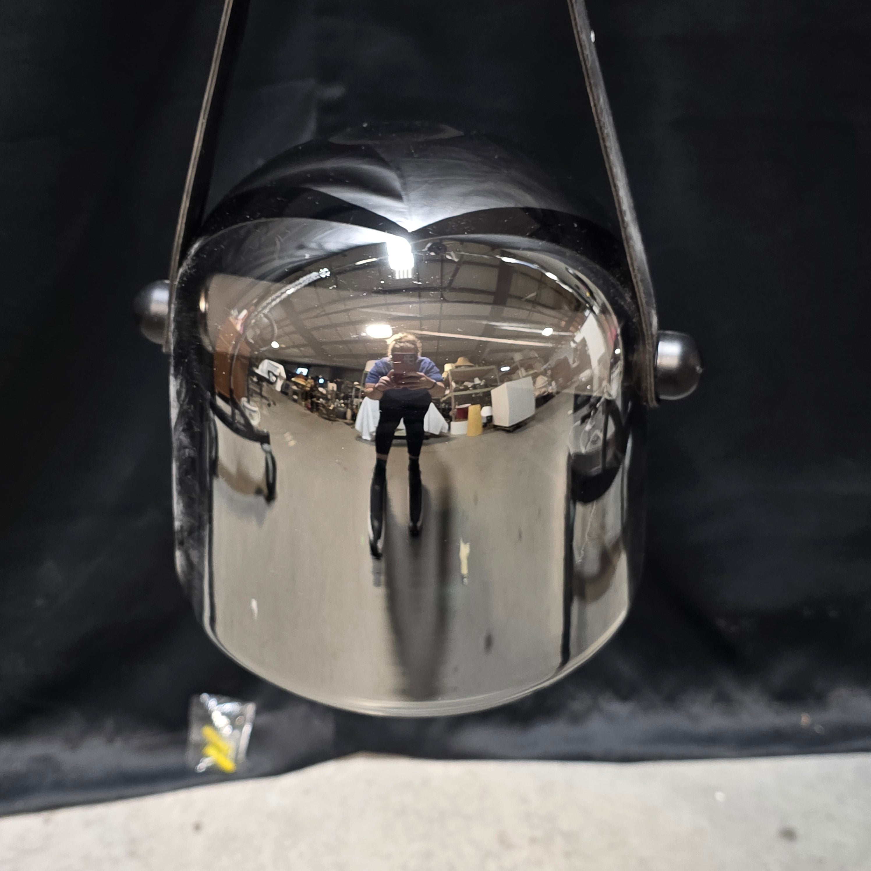 Mirrored Dome Pendant LED Light on Leather Straps 7"Dx42"
