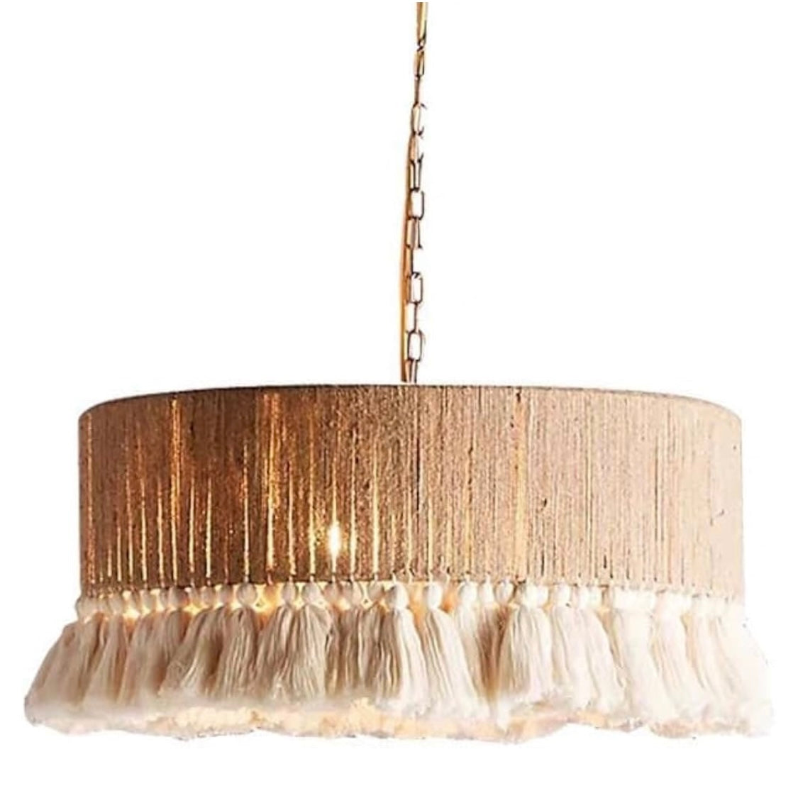 Boho Coastal 1-Light Hemp Rope Drum Shade with Tassels Ceiling Pendant 11.8" Diameter x 15.8"