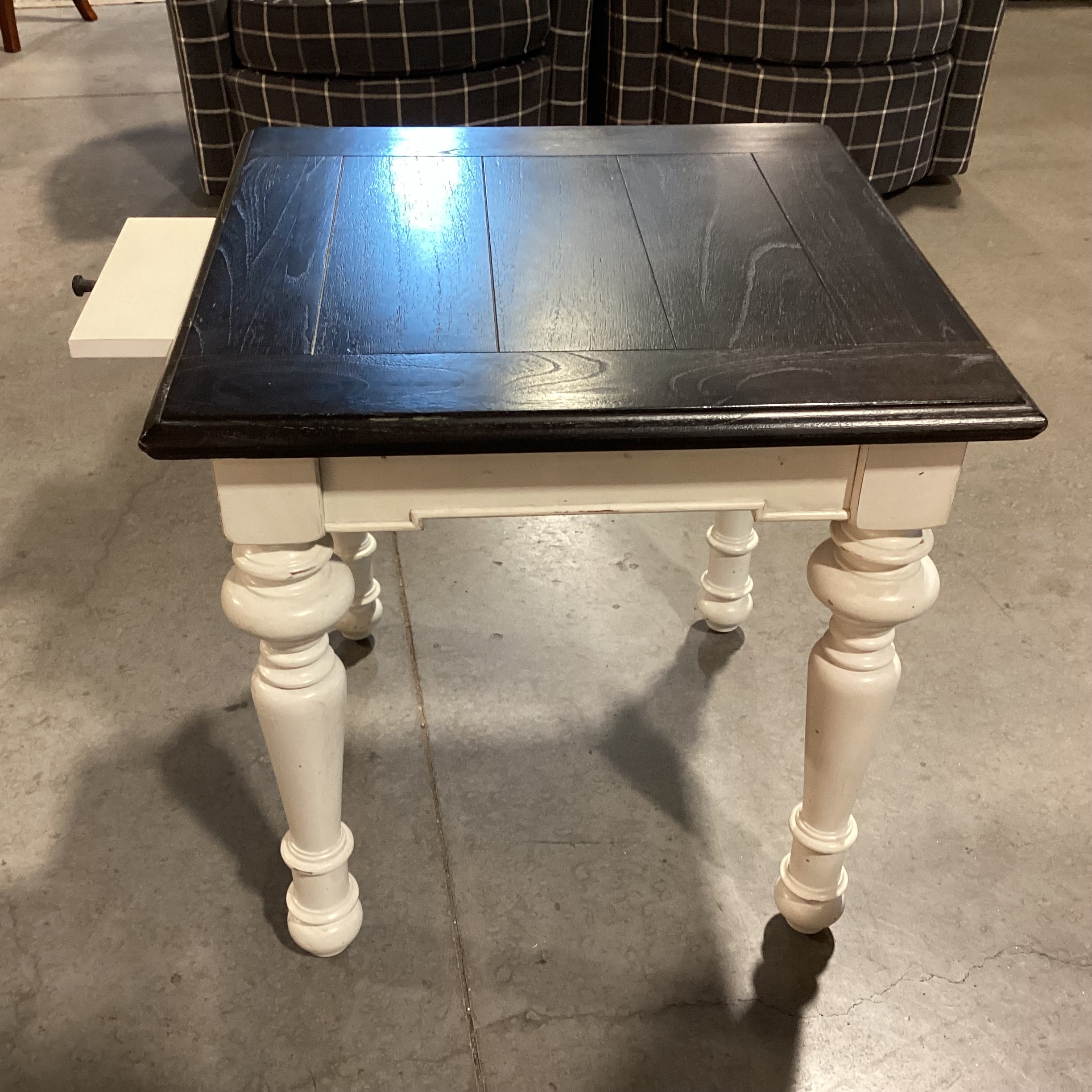 Dark & Ivory 2 Tone Finish Wood with Center Pullout End Table 24"x 24"x 24.5"