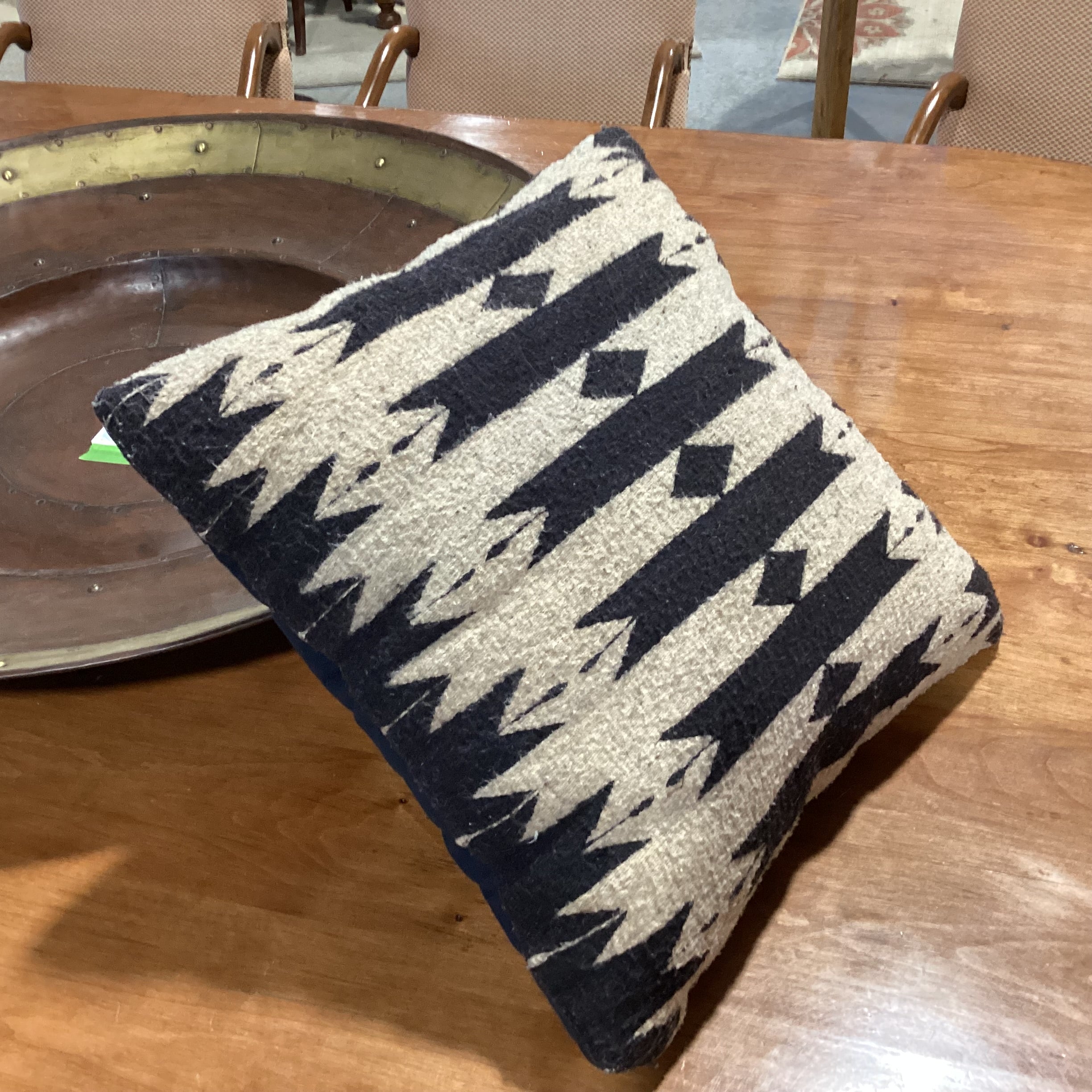 Native American Black & Tan Hand Woven Wool Accent Pillow 20"x 20"
