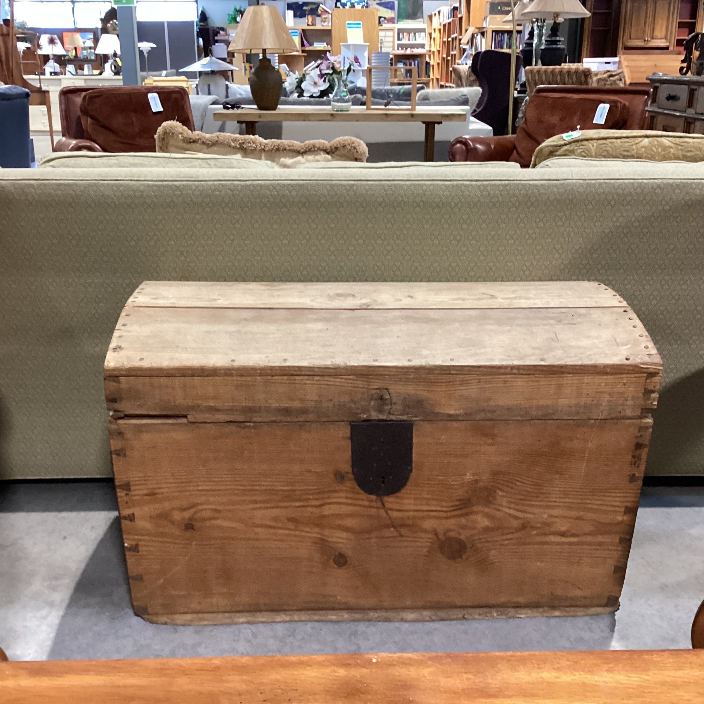 Antique Natural Pine with Wood Pegging & Iron Accent Trunk 37"x 21"x 24"