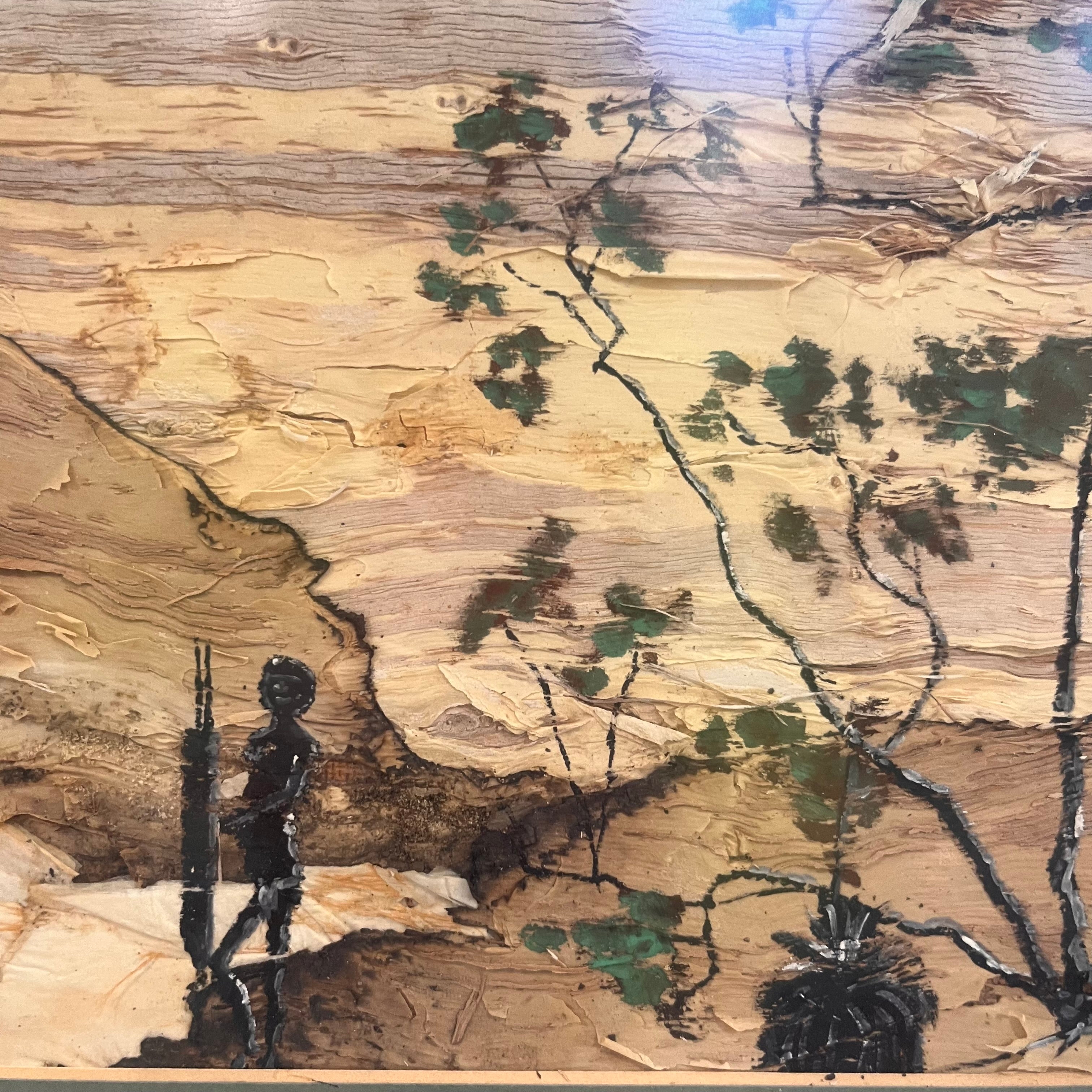 Aboriginal Original Hand-Carved and Painted Tree Bark 16"x 12"