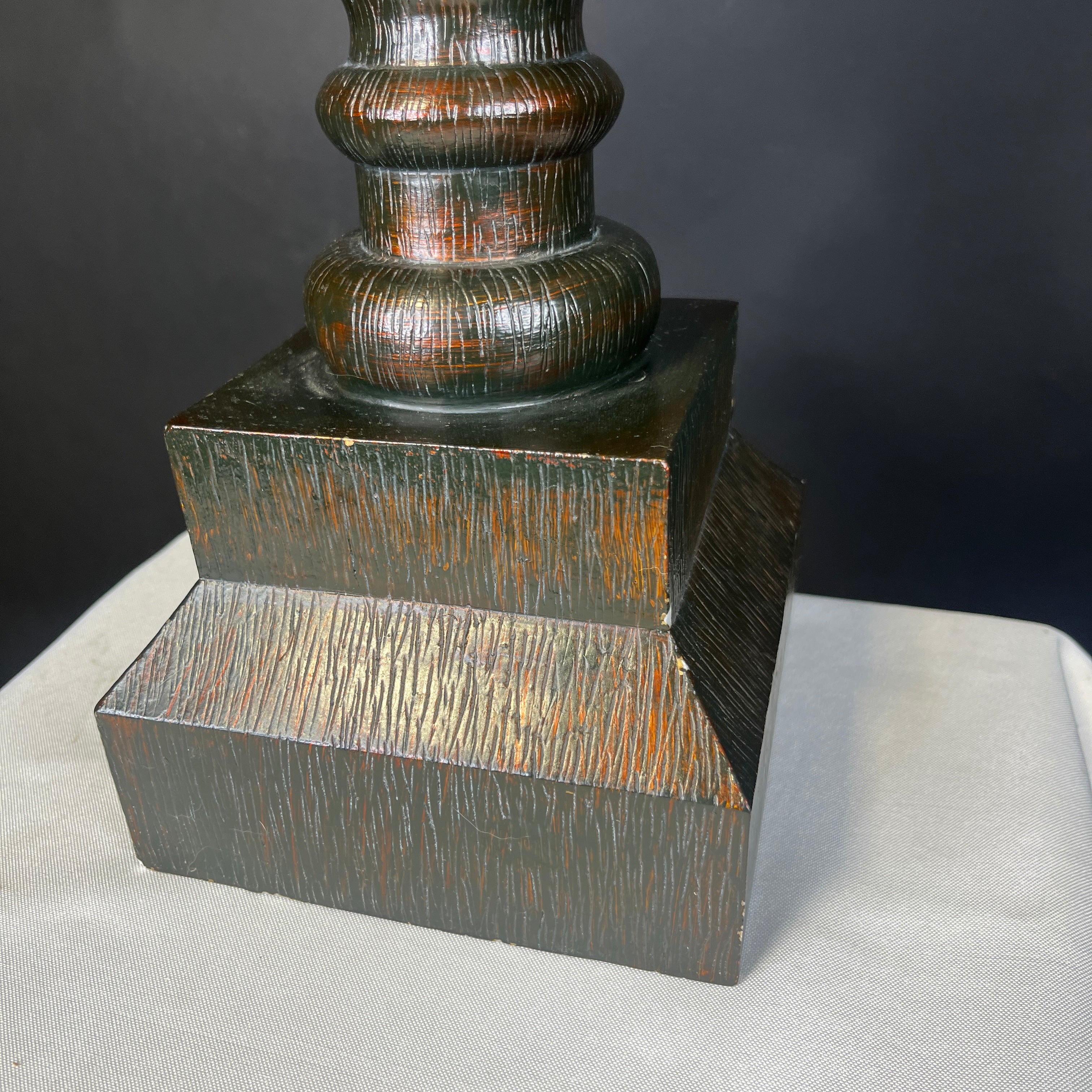 Traditional Deep Brown/Red Textured Resin Urn with Shade Table Lamp 23” Diameter @ Shade x 32”