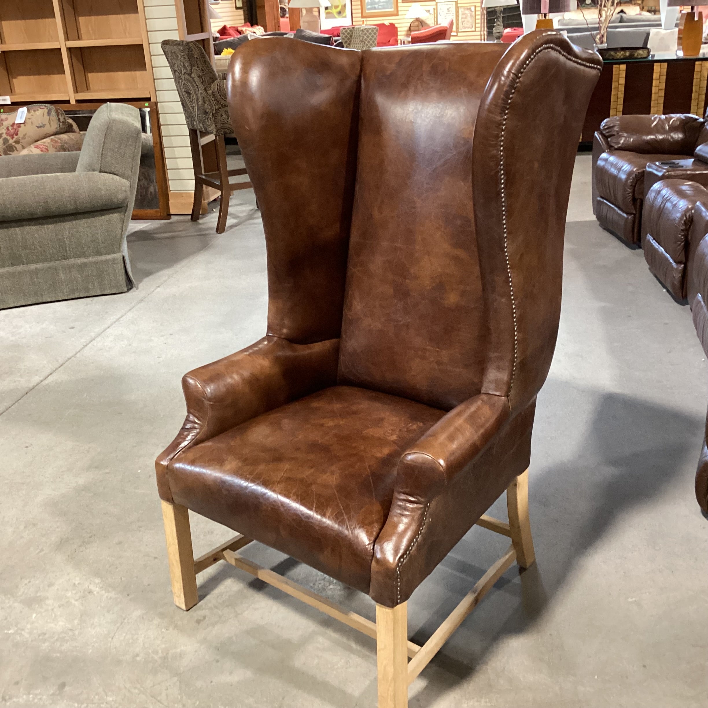 Halo Asia Ltd Distressed Leather Nailhead High Back Wing Chair 31"x 32"x 51"