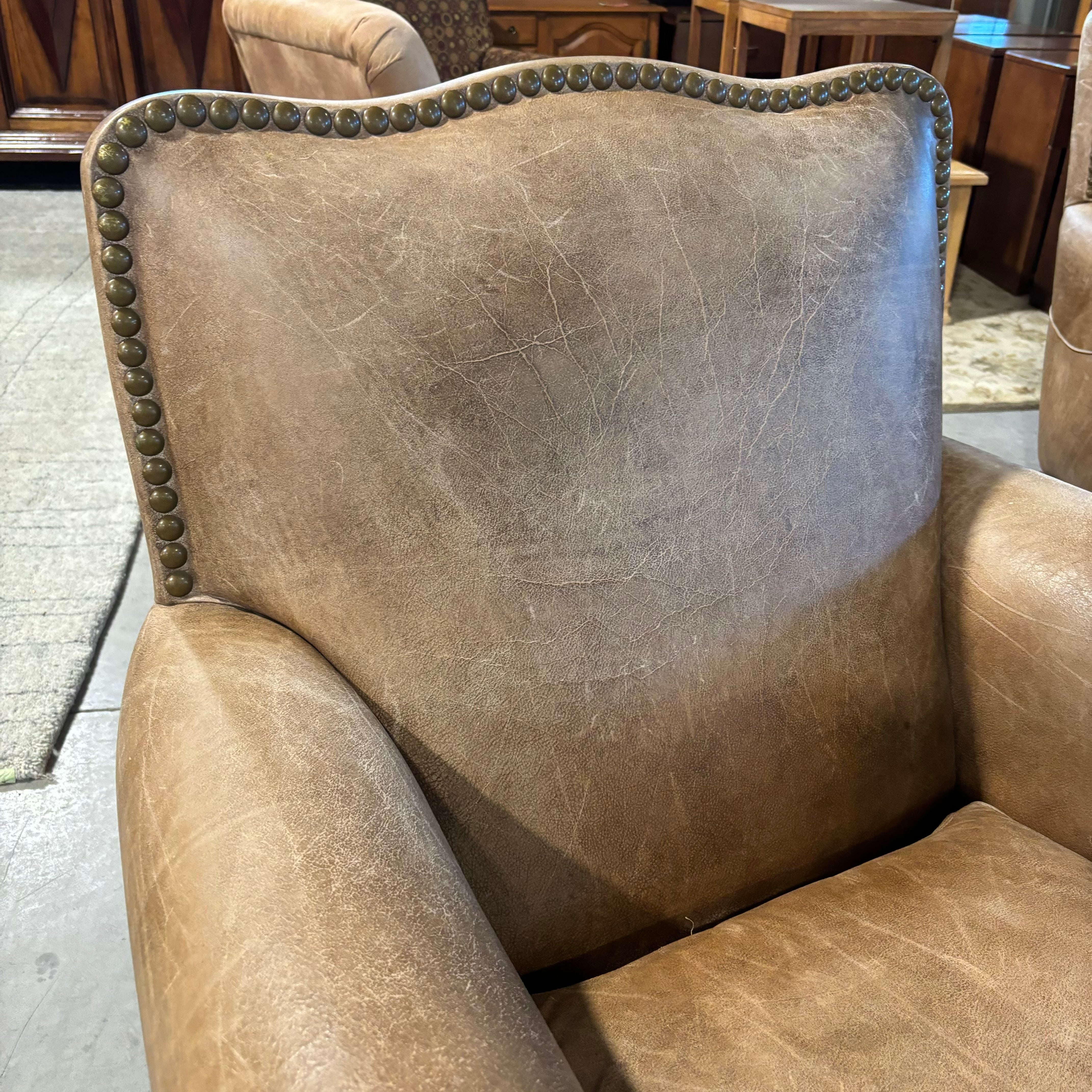Expressions Furniture Leather Nailhead with Wood Feet Lounge Chair 38"x 36"x 40"