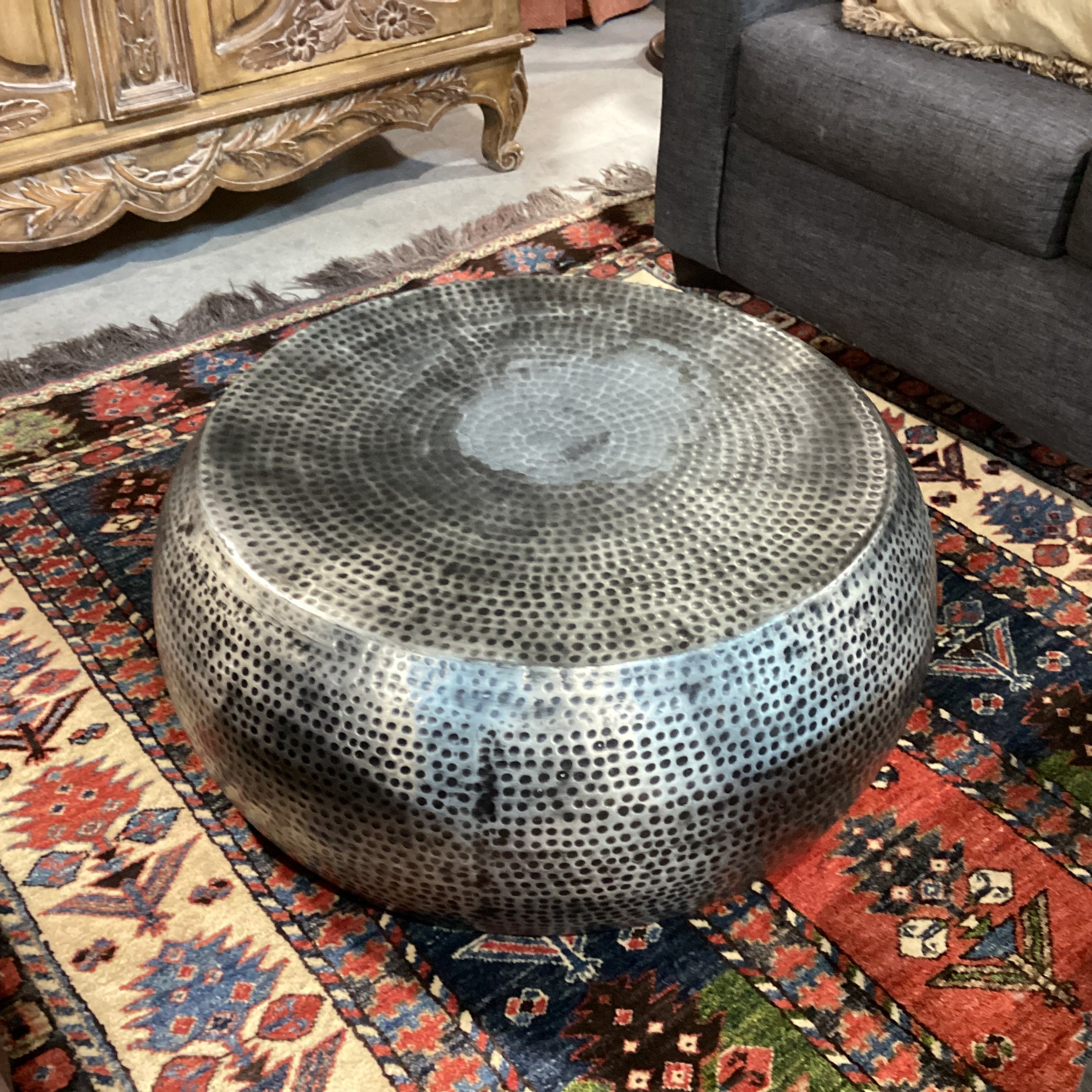 Moe's Home Collection Hammered Aluminum Brushed Black Detail Coffee Table 30" Diameter x 13"
