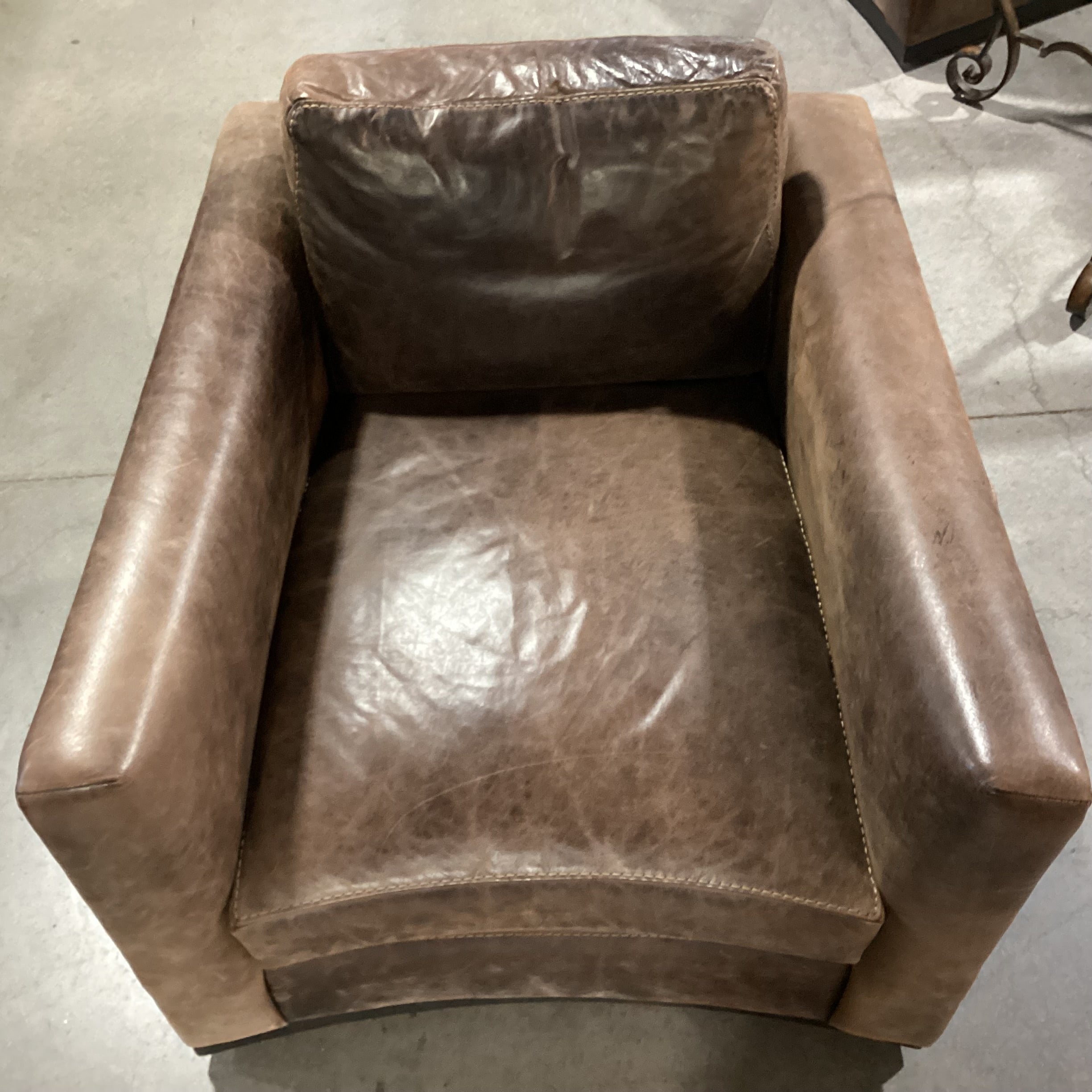 Lee Industries Distressed Leather Down Mix Track Arm Swivel Chair 34"x 39"x 28"
