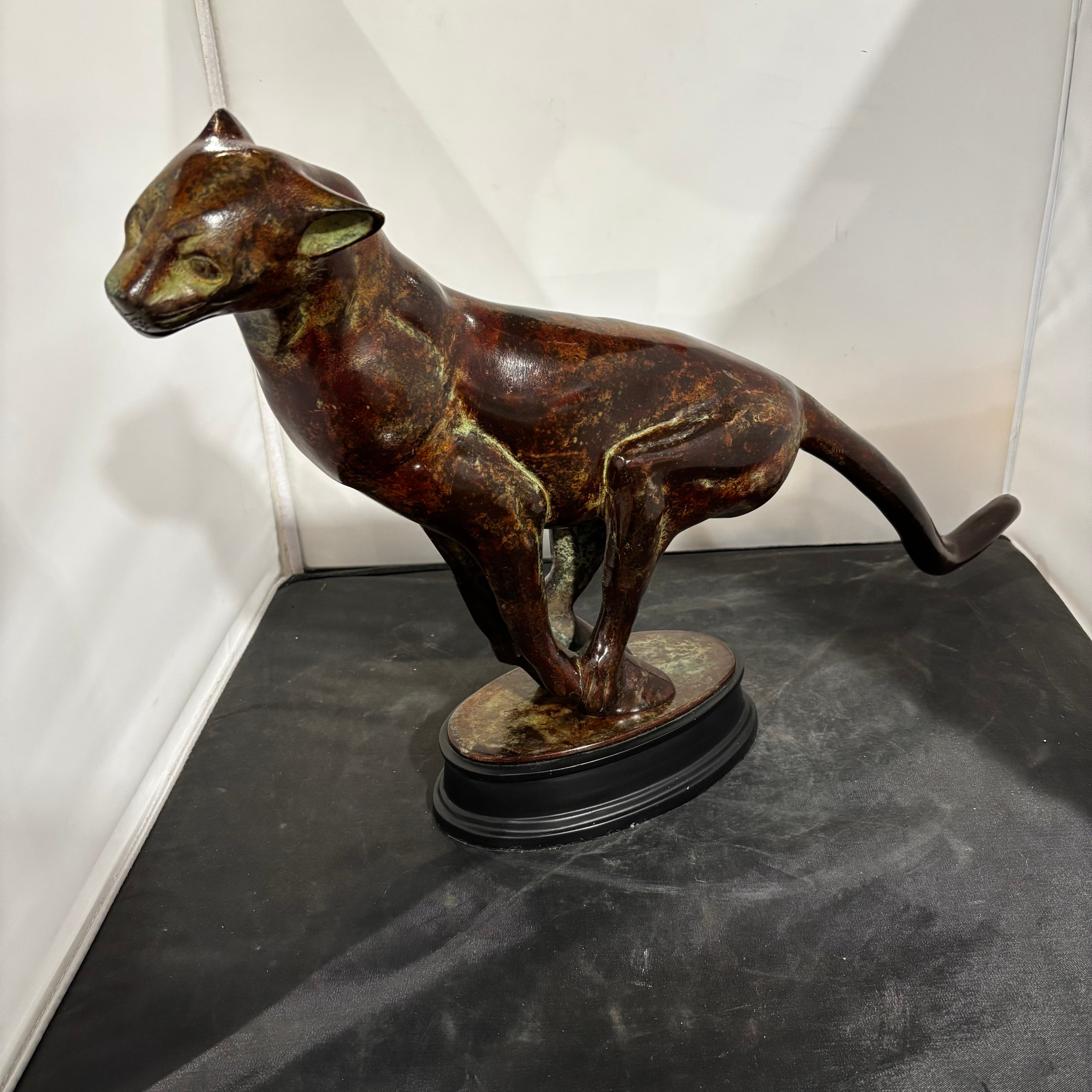 Vintage Bronze Charging Panther Sculpture 29"x 6"x 15"