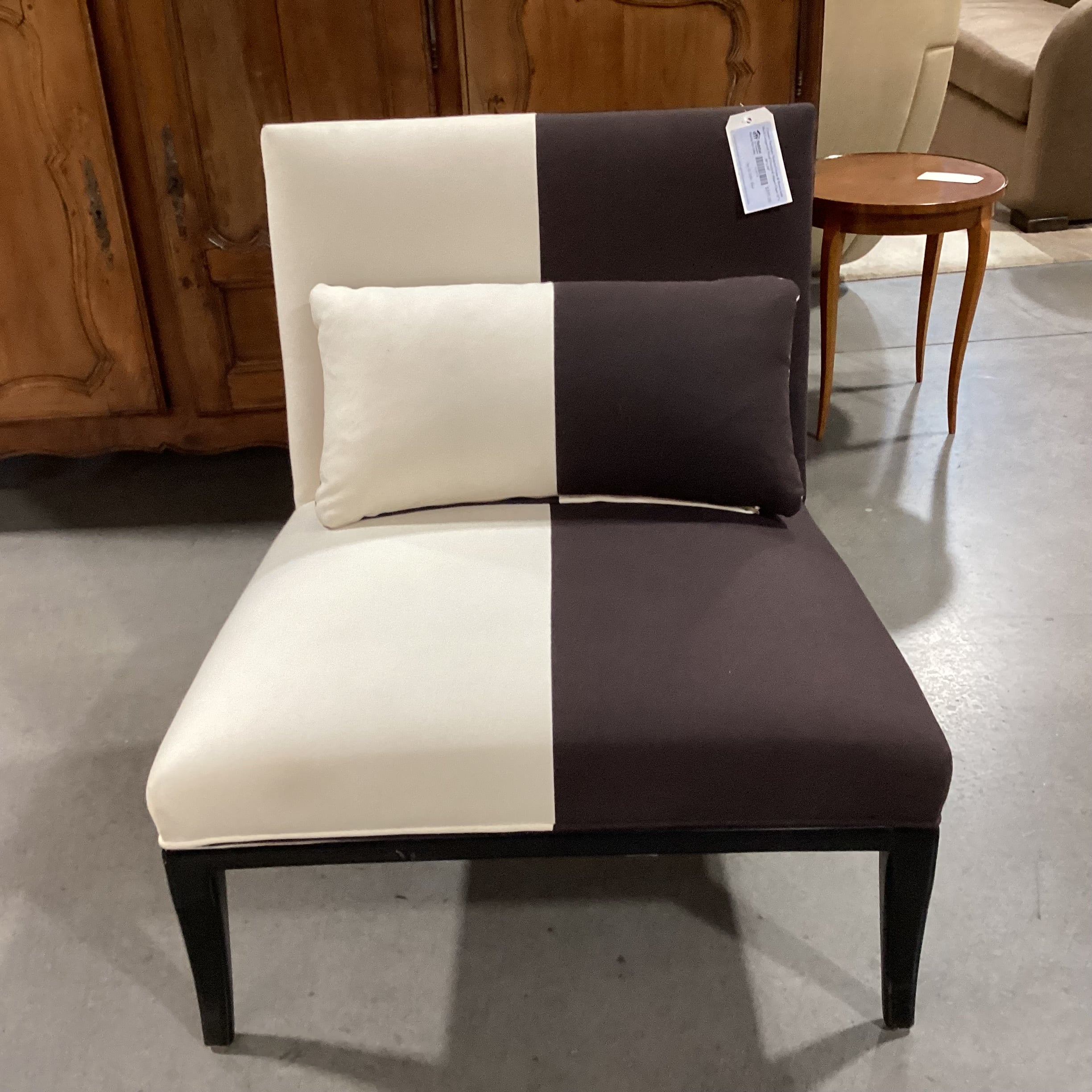 Century Furniture Modern Cream & Brown with Black Lacquered Wood Oversized Slipper Chair 32"x 30"x 34"