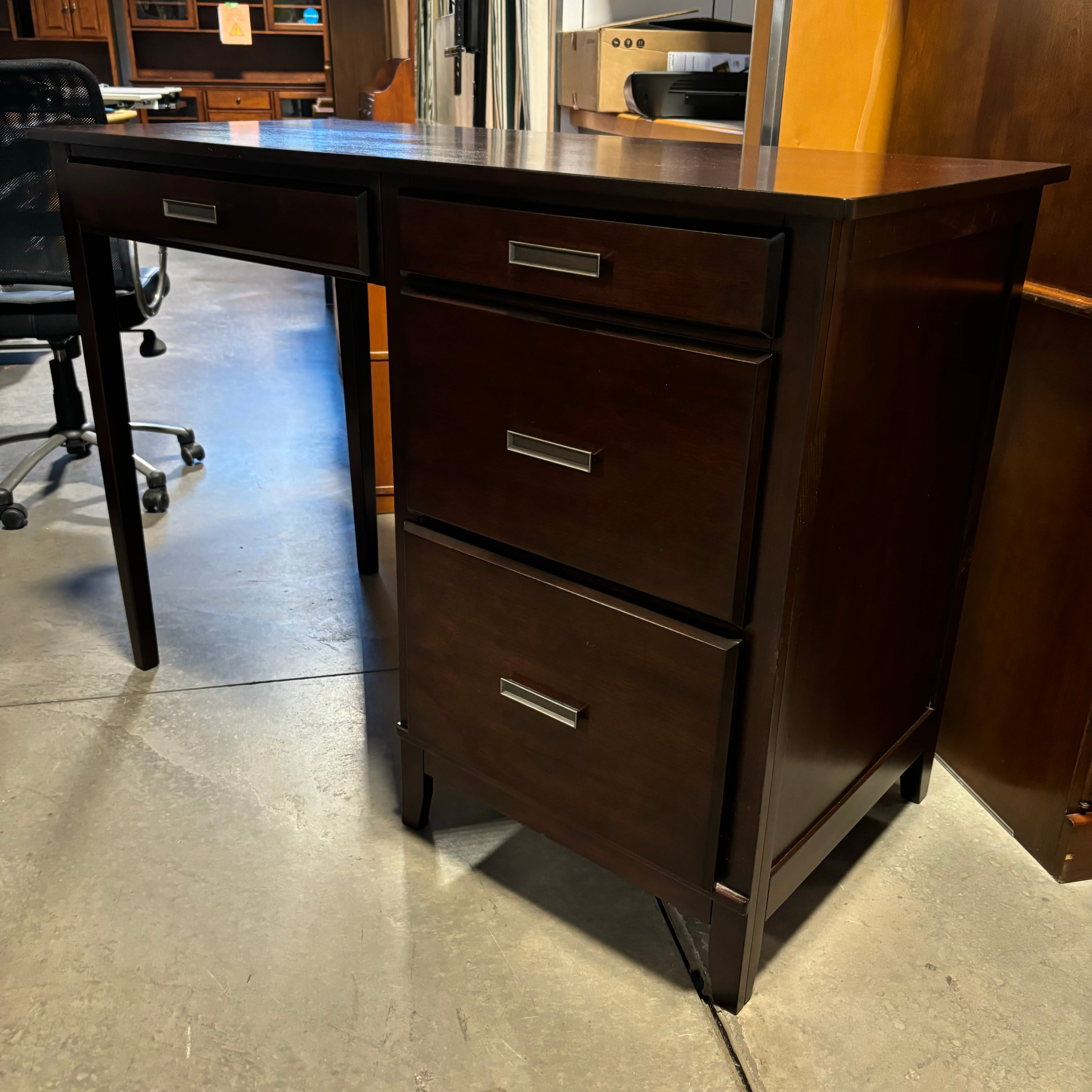 Dark Reddish Brown Finish Solid Wood 3 Drawer with Pullout Surface Desk 52"x 24"x 36"