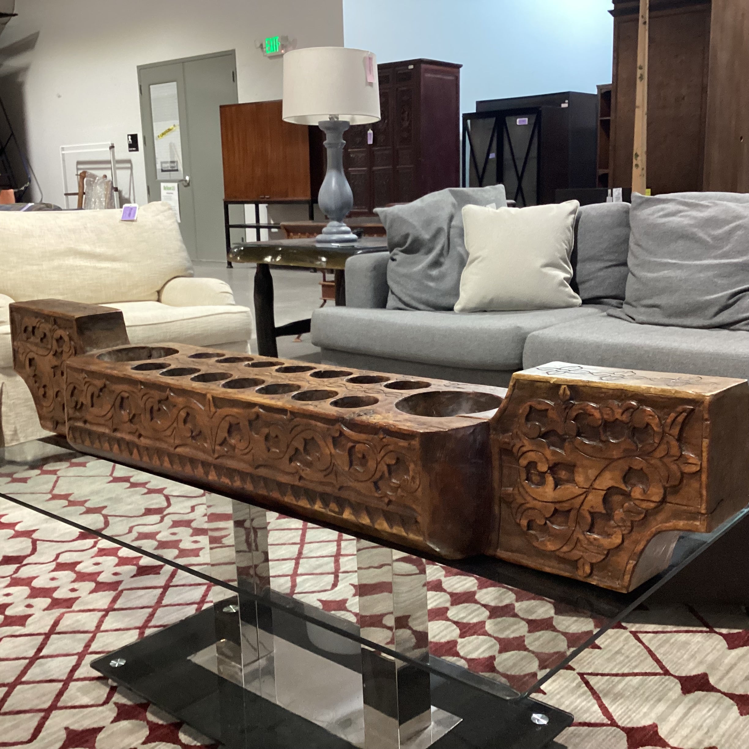 Antique Hand Carved Wood Mancala Board Game 55.5"x 9.5"x 9.5"