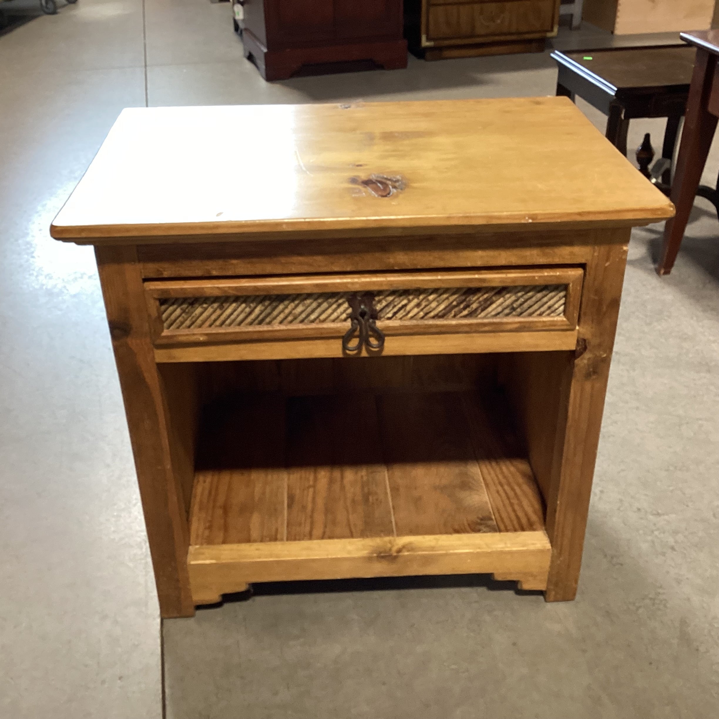 Rustic Solid Pine & Twig Side & Drawer Detail End Table 26"x 18"x 24"