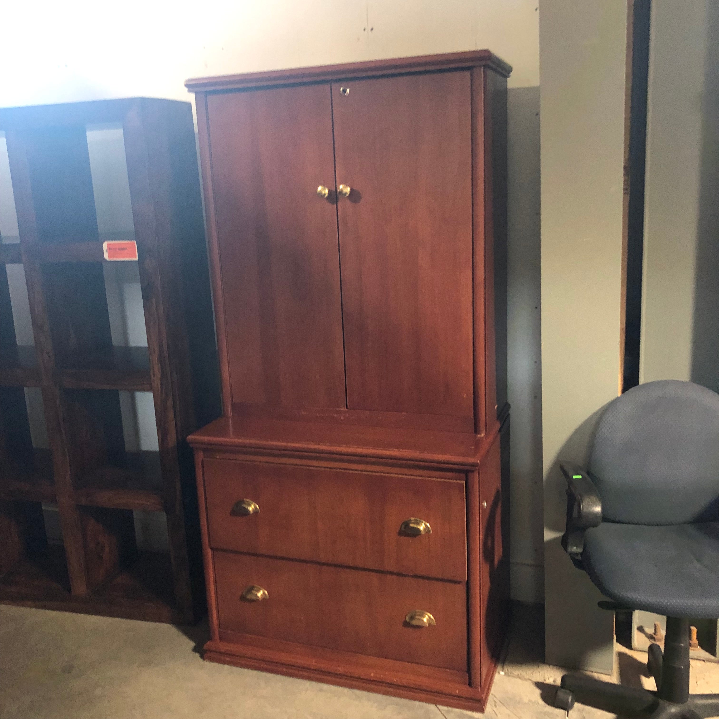 Solid Dark Finish File Cabinet & 2 Shelf Bookcase 35.5"x 21"x 71.5"