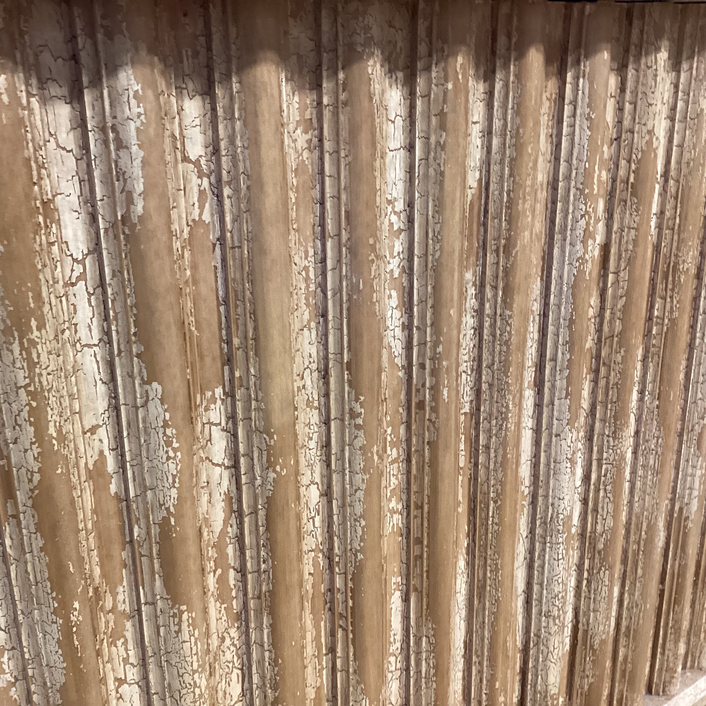 Custom Ribbed with Textured Crackle Finish Wood 1 Door with Shelf Travertine Top Accent Table 48"x 48"x 30"