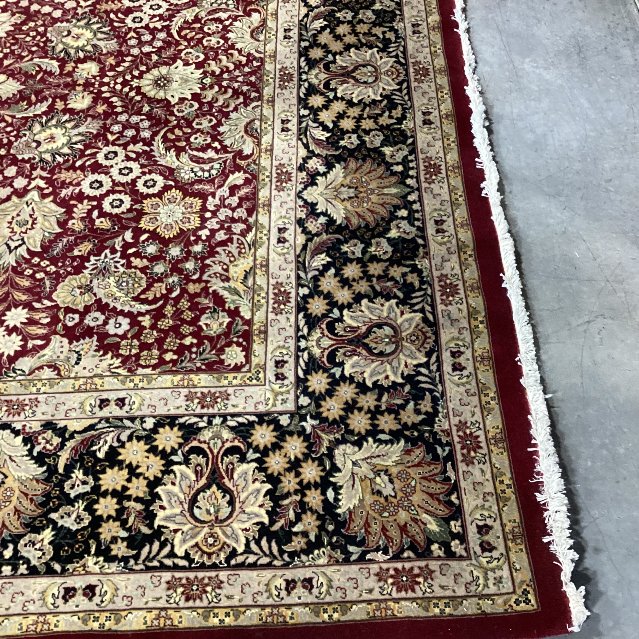 Red Black Floral with Border Hand Knotted Wool Rug 8'2"x 10'5"