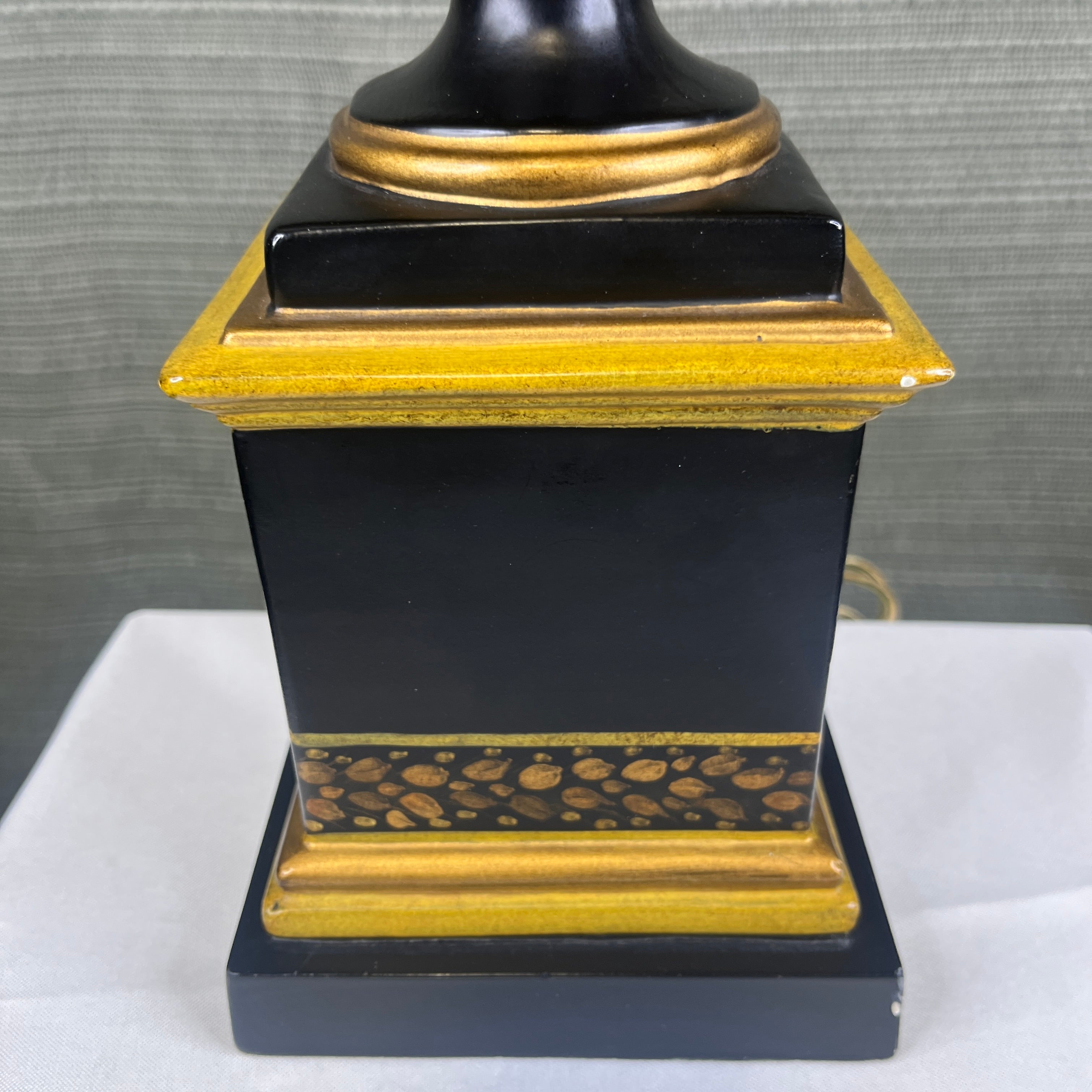 Vintage Hand Painted Black and Gold Wooden Table Lamp 10"x 5.5"x 17"