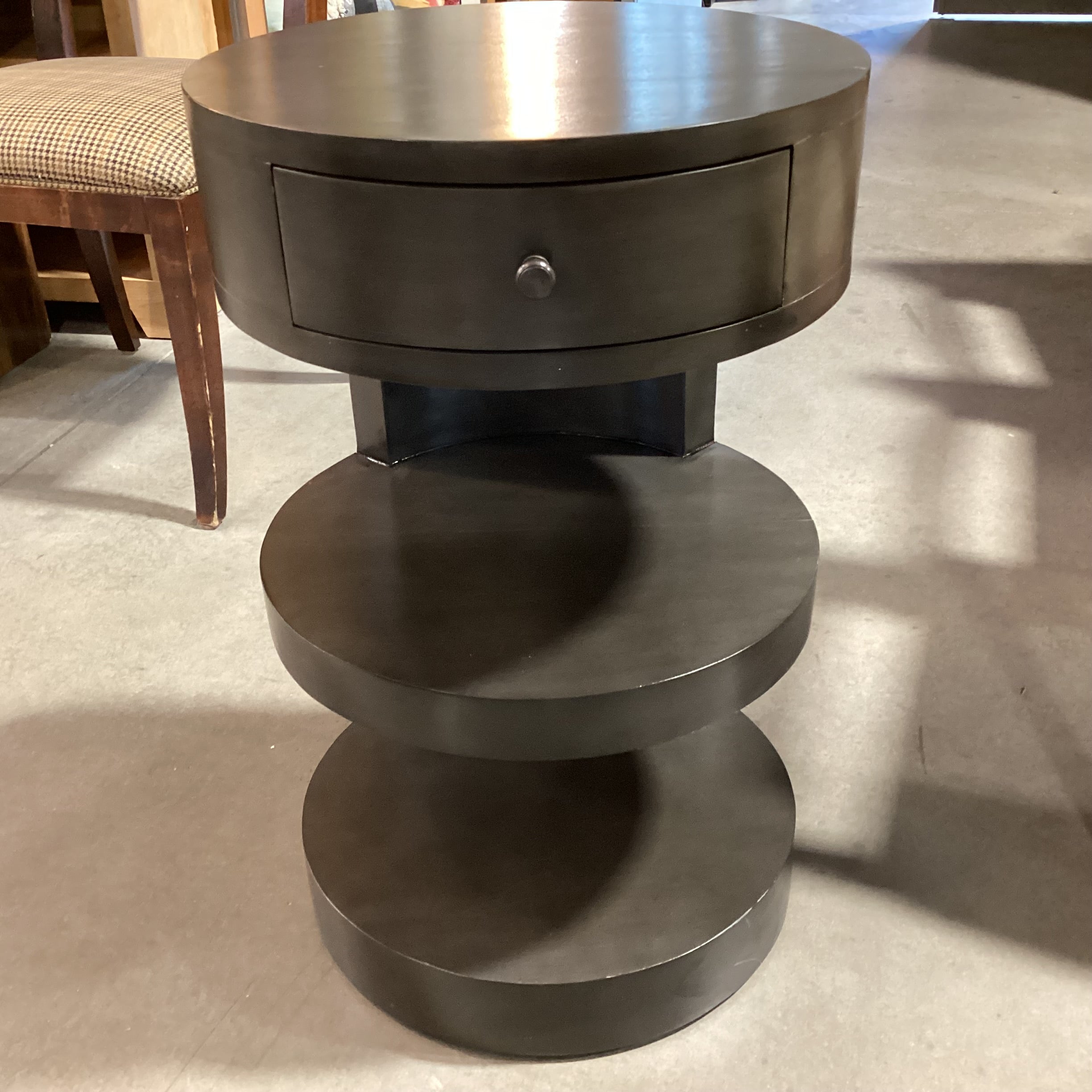 Cathers Home Dark Grey Finish Wood Round 3 Tiered 1 Drawer End Table 16" Diameter x 27"