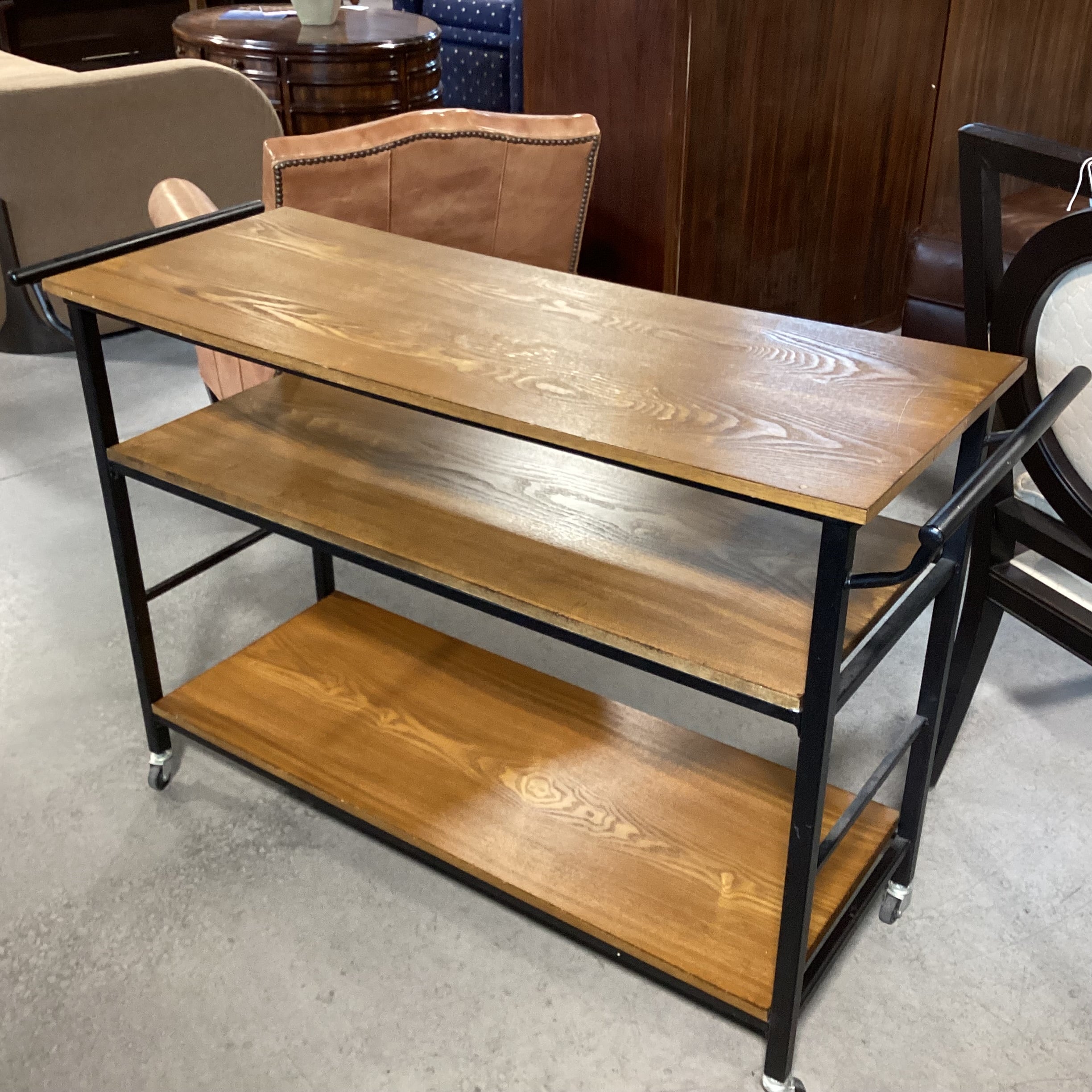 Metal & Wood Shelves on Casters Bar Cart Buffet 49"x 18"x 32"