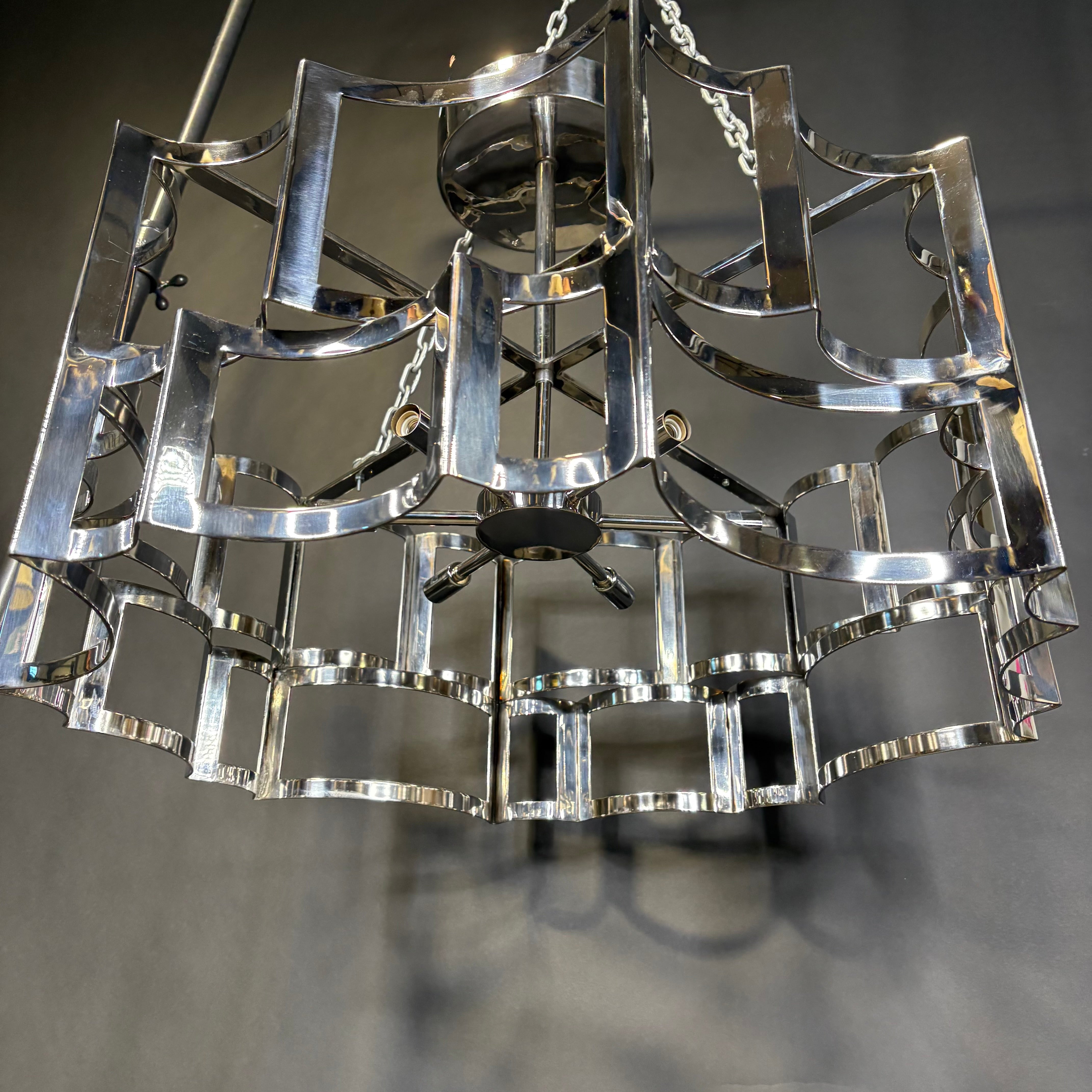 Art Deco Modern 6-Light Chrome Cage Semi Flush Chandelier 31” Diameter x 22”