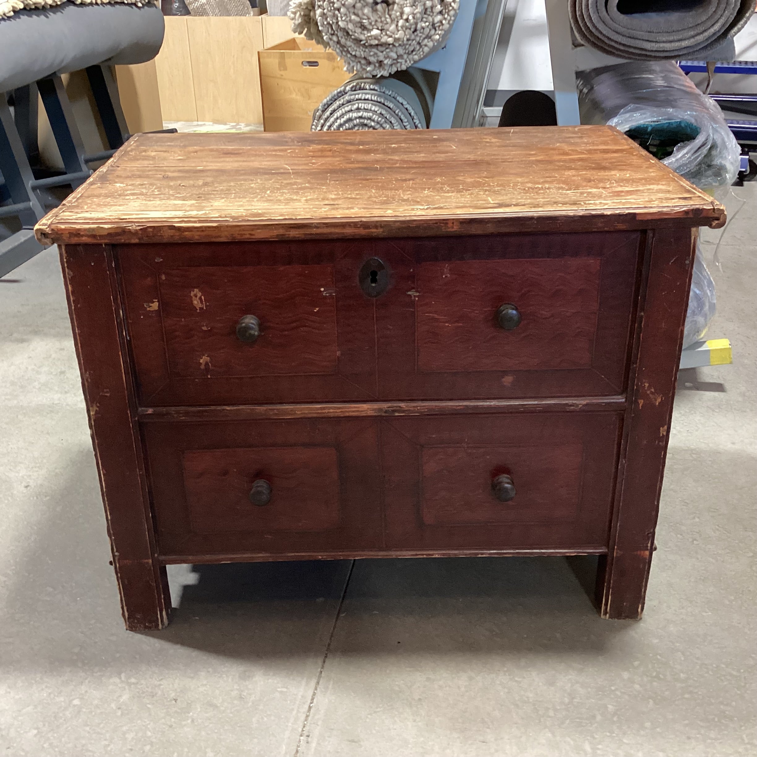 Antique Wood Faux Front Drawers Lift Top Storage Blanket Chest Trunk 38"x 24.5"x 29"