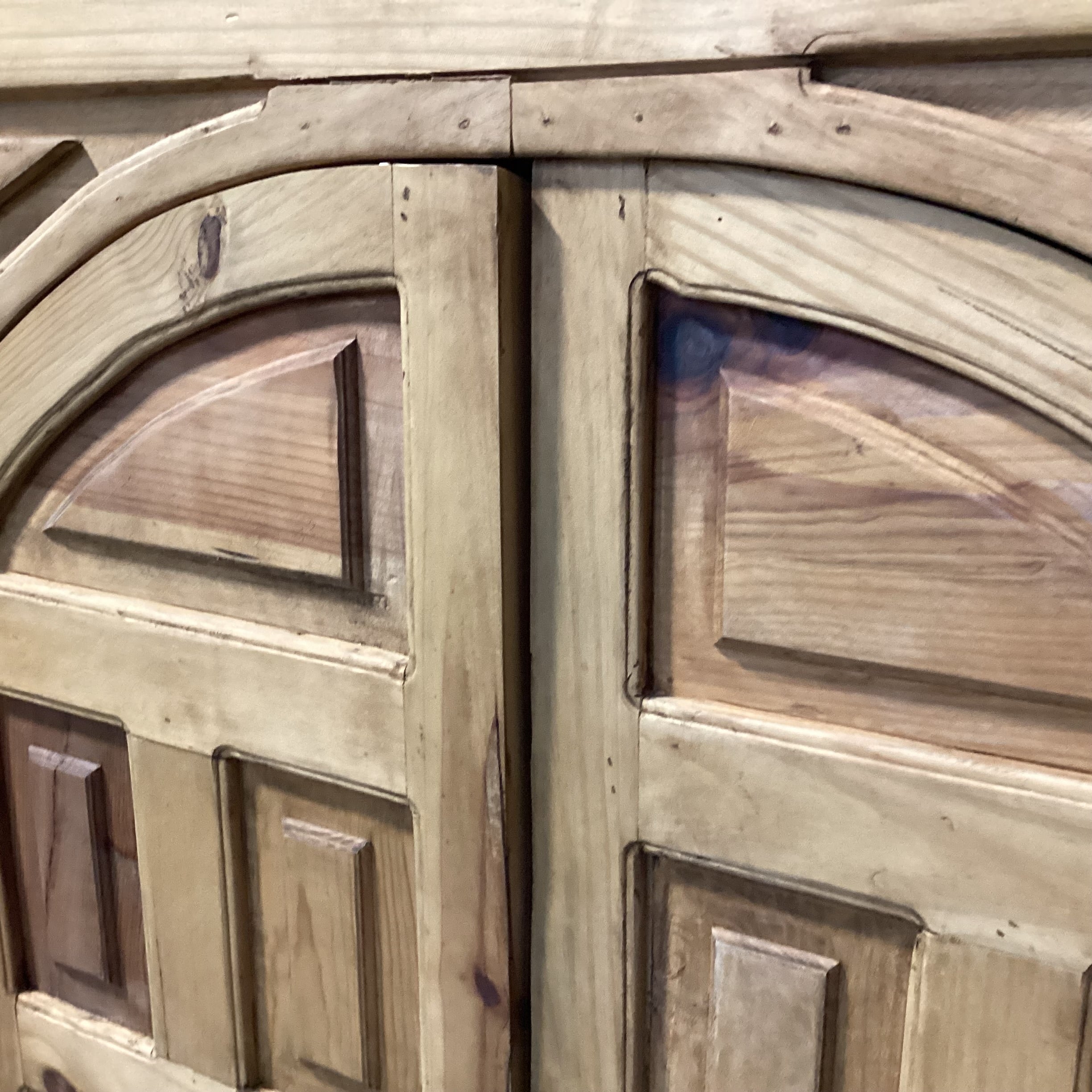 Rustic Carved Solid Natural Pine 2 Arched Door with Shelves & Bottom Drawer Armoire 52"x 26"x 80"
