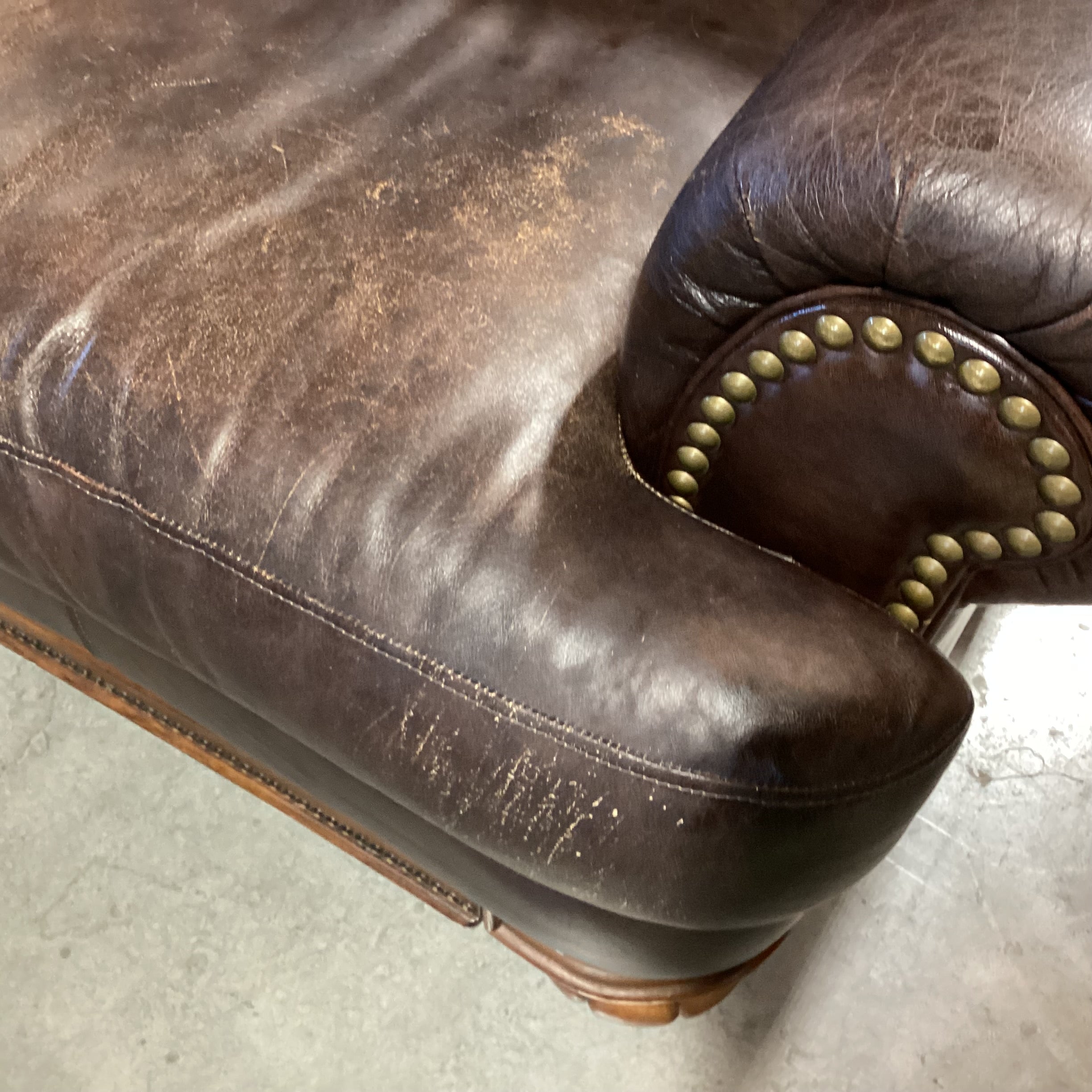 Bonded Leather Nailhead with Detailed Wood Base Sofa 88"x 34"x 35"