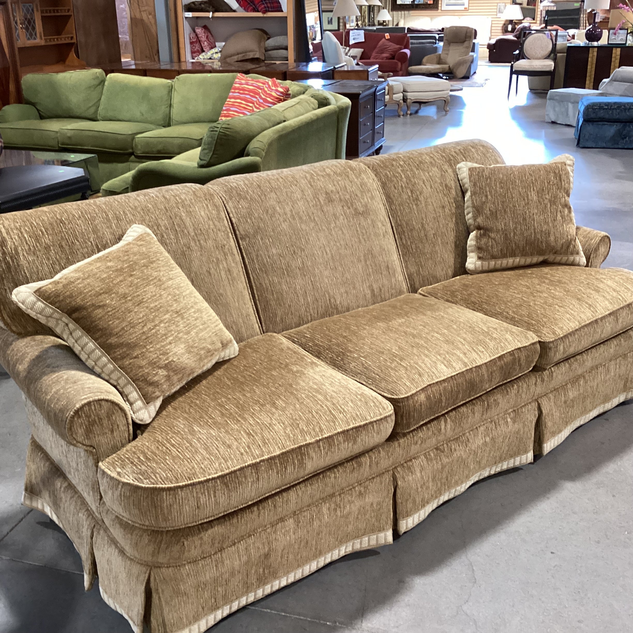 Custom Golden Moss Ribbed Texture Chenille Woven Sofa 86"x 38"x 35"