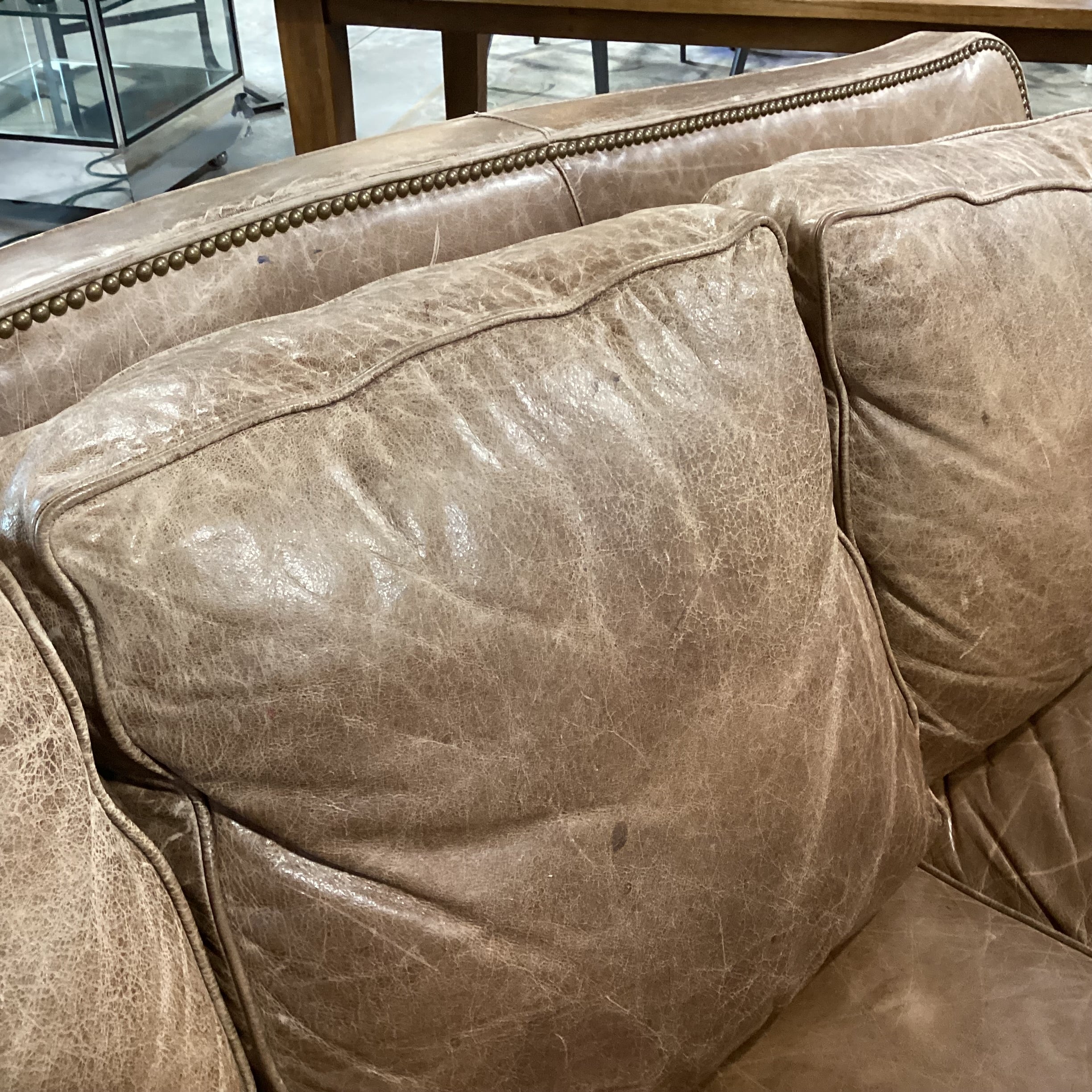 Leather Nailhead Arch Back Roll Arm Sofa 87"x 41"x 36"